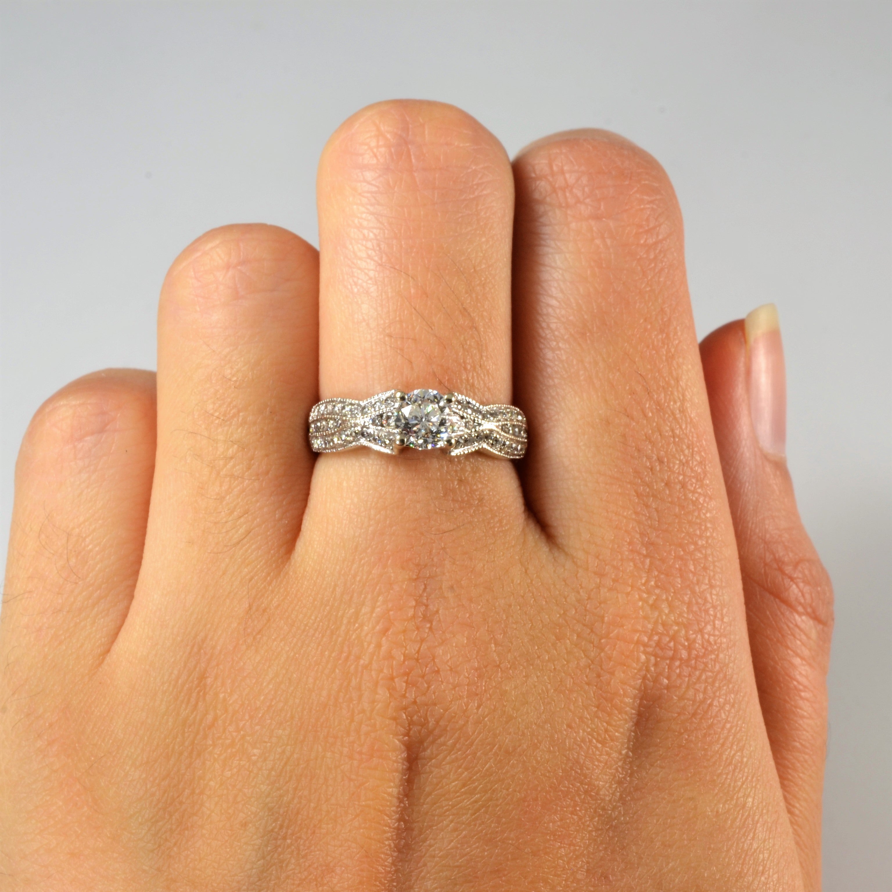 Milgrain Detailed Diamond Shanked Engagement Ring | 1.10ctw | SZ 6.5 |
