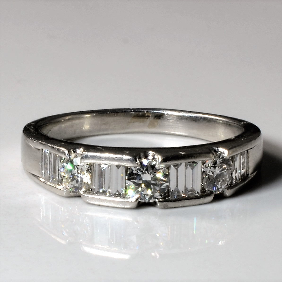Three Stone Featured Baguette Diamond Band | 0.96ctw | SZ 8.5 |