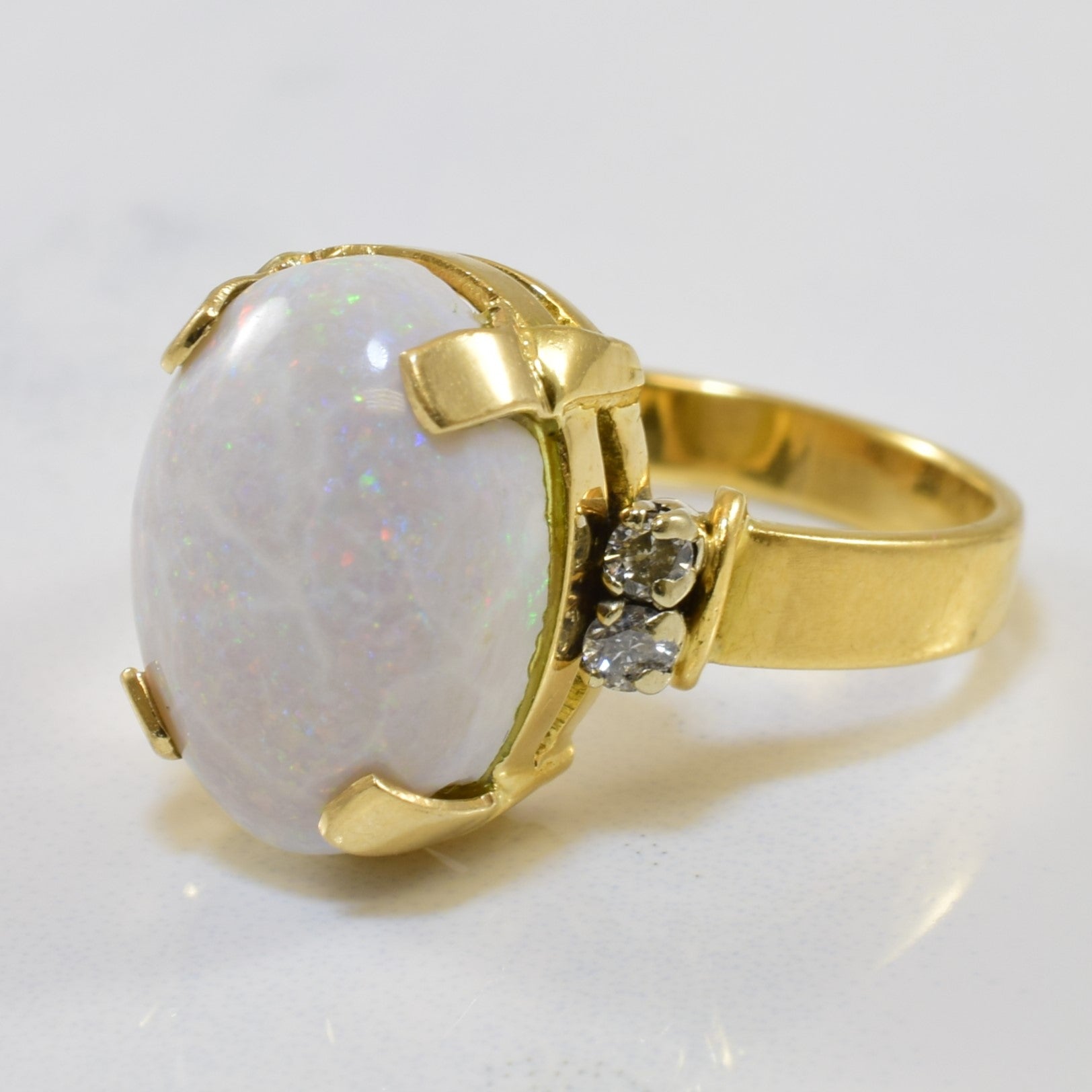Prong Set Opal & Diamond Ring | 0.12ctw, 4.00ct | SZ 7 |
