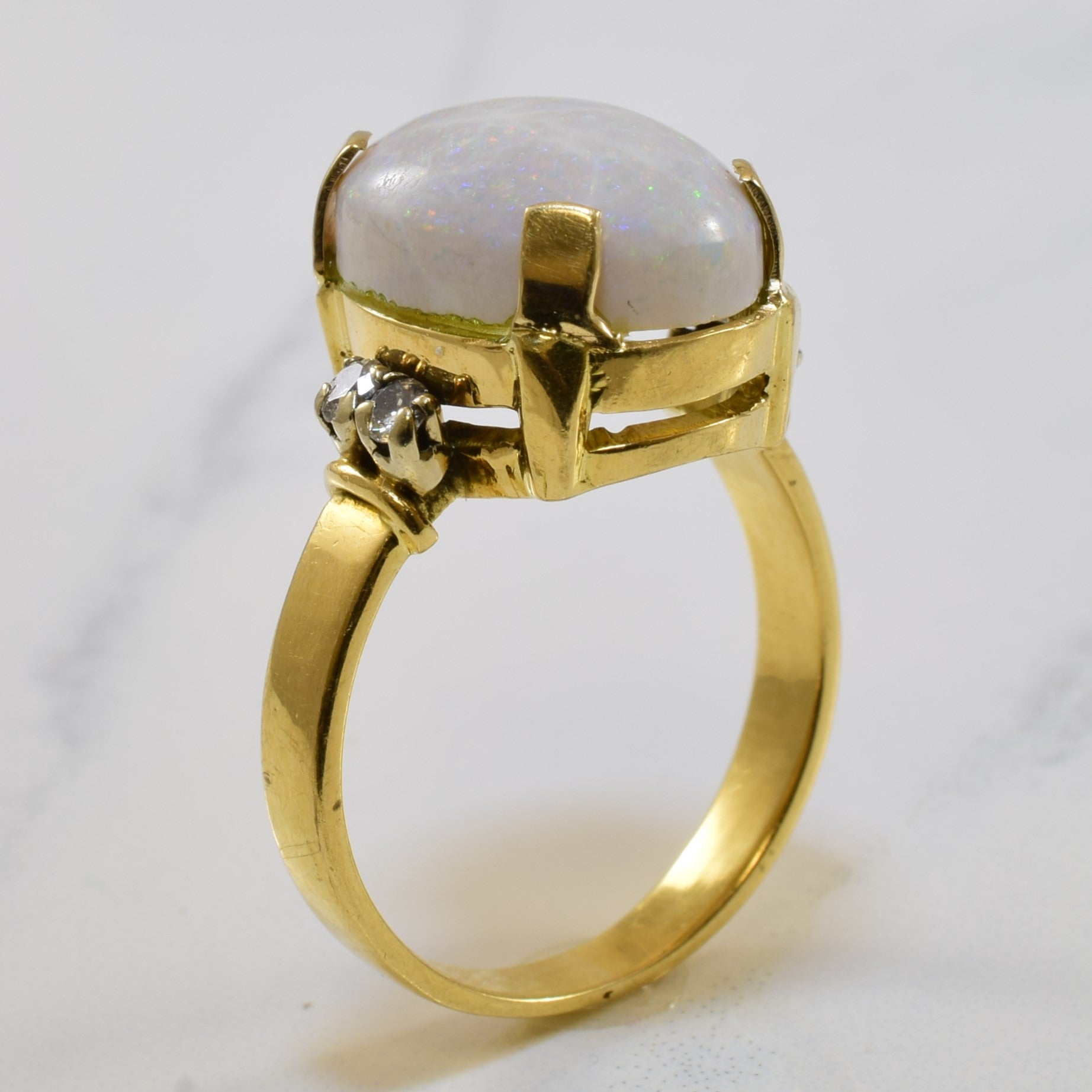 Prong Set Opal & Diamond Ring | 0.12ctw, 4.00ct | SZ 7 |