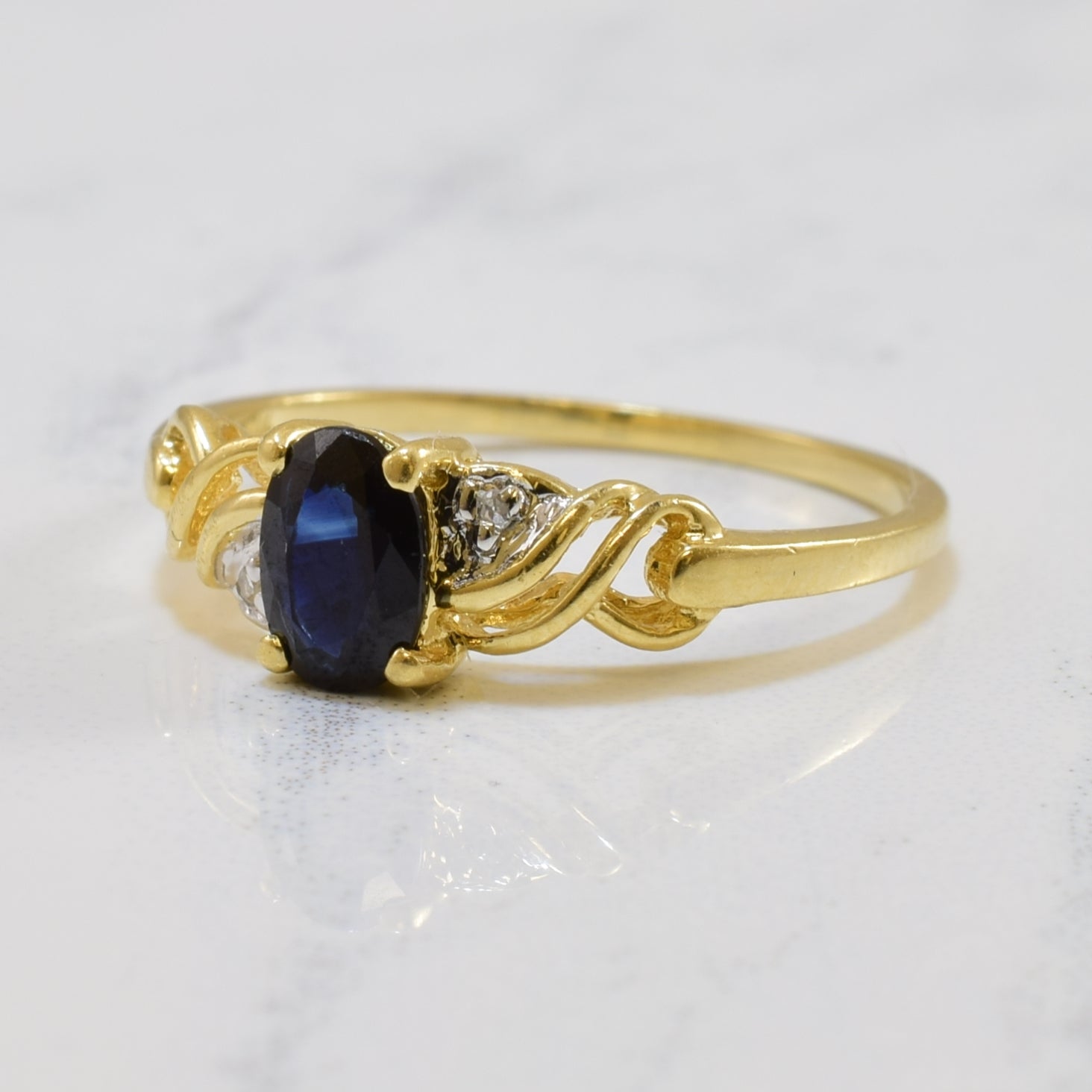 Oval Blue Sapphire & Diamond Ring | 0.50ct, 0.01ctw | SZ 6 |