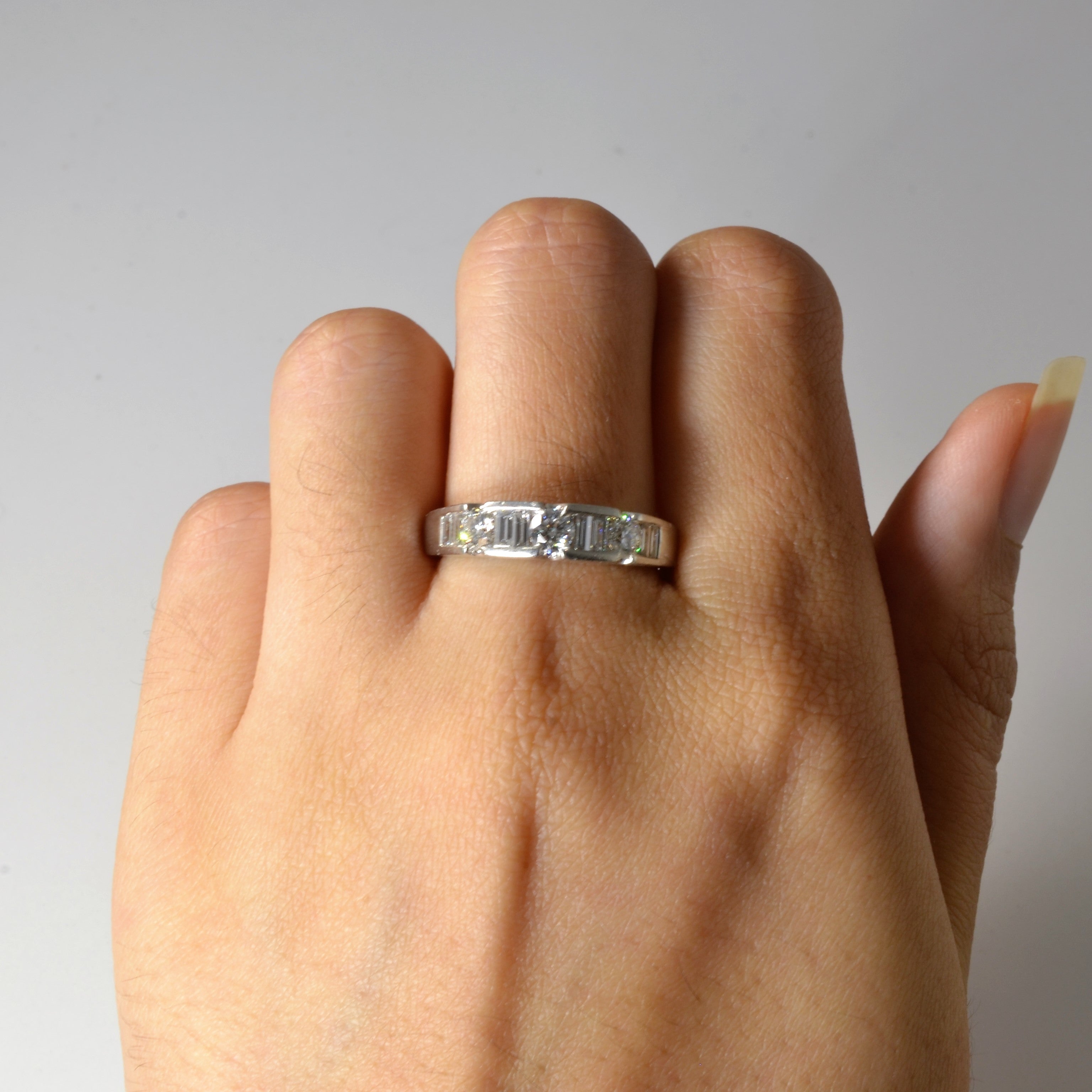 Three Stone Featured Baguette Diamond Band | 0.96ctw | SZ 8.5 |