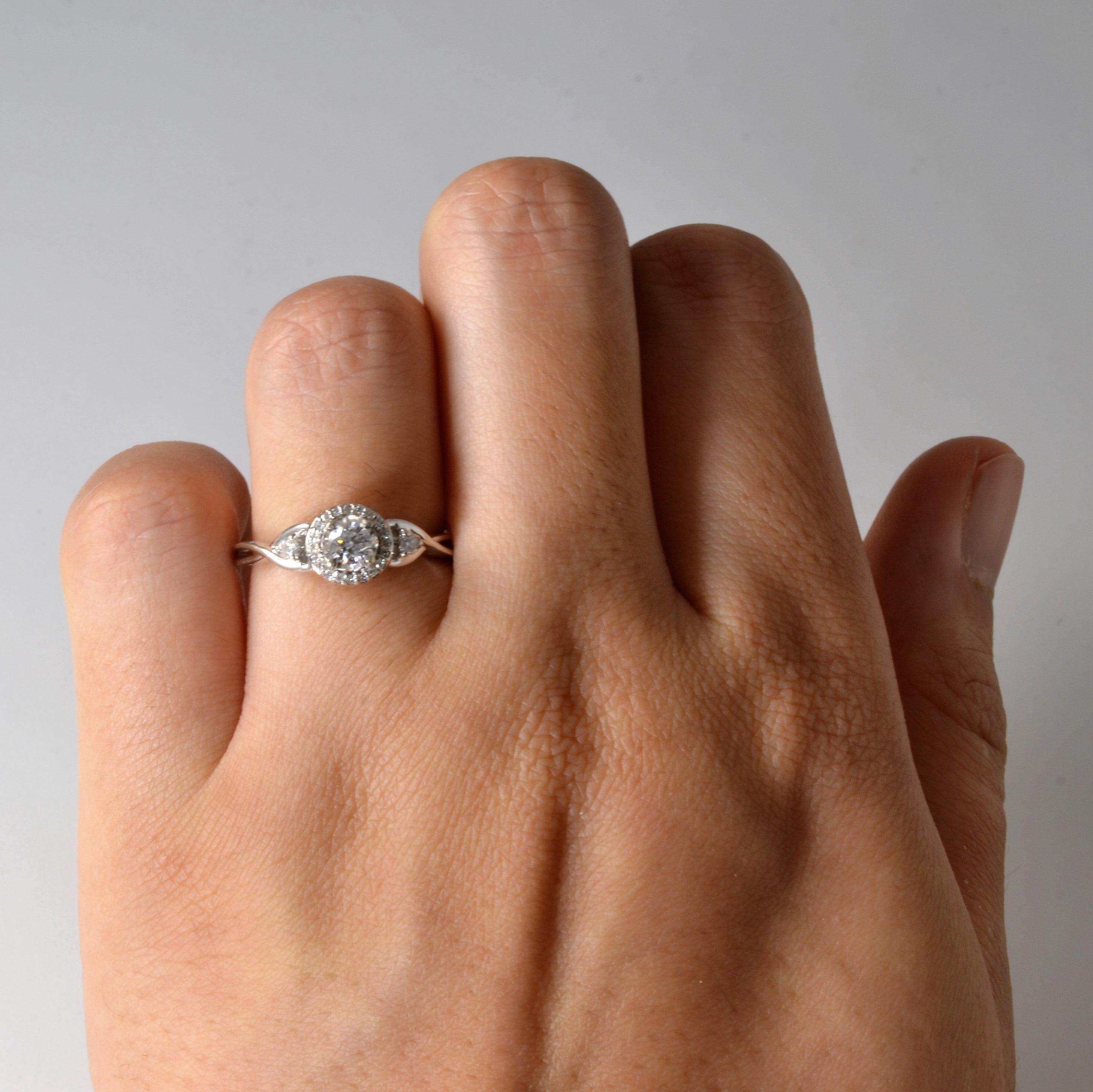 Three Stone Diamond Halo Twist Ring | 0.30ctw | SZ 5.75 |