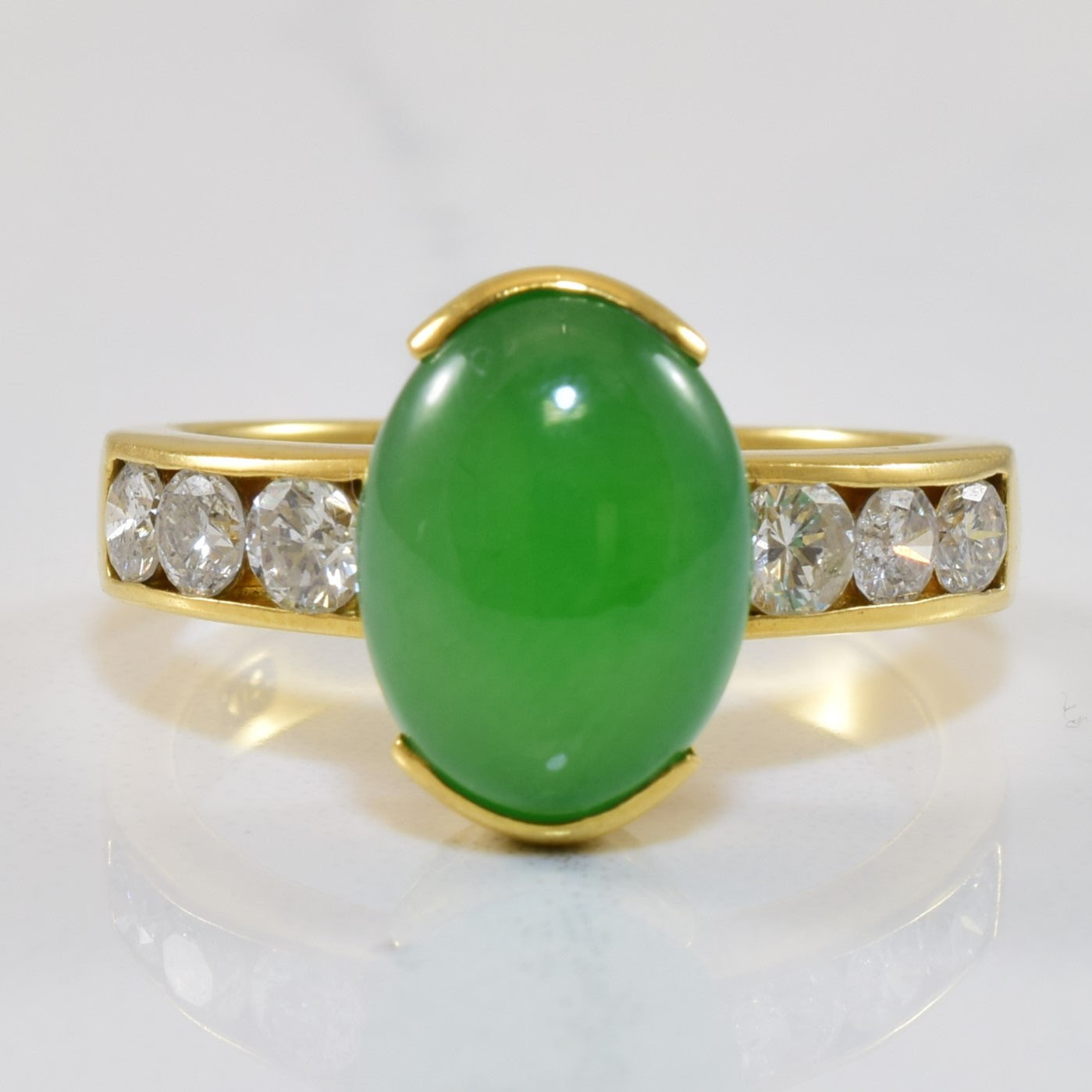 Diamond Channel Detailed Jadeite Ring | 5.00ct, 0.60ctw | SZ 8 |