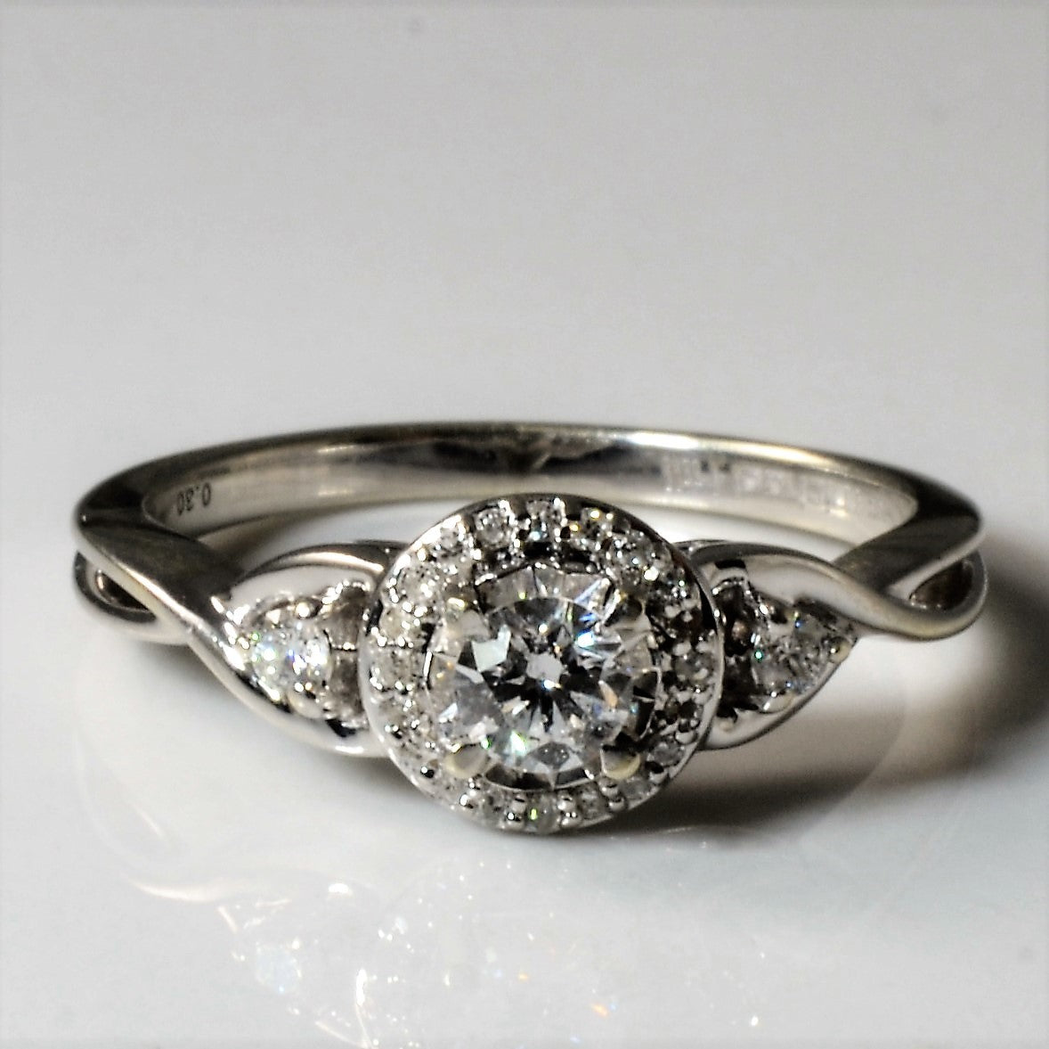 Three Stone Diamond Halo Twist Ring | 0.30ctw | SZ 5.75 |