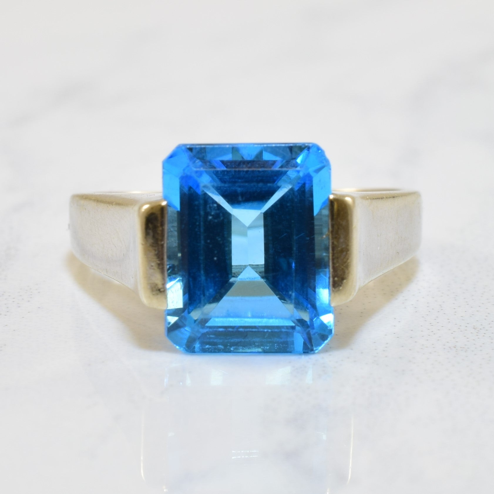 Bague cocktail solitaire en topaze bleue | 4,00 ct | Taille 5,25 |
