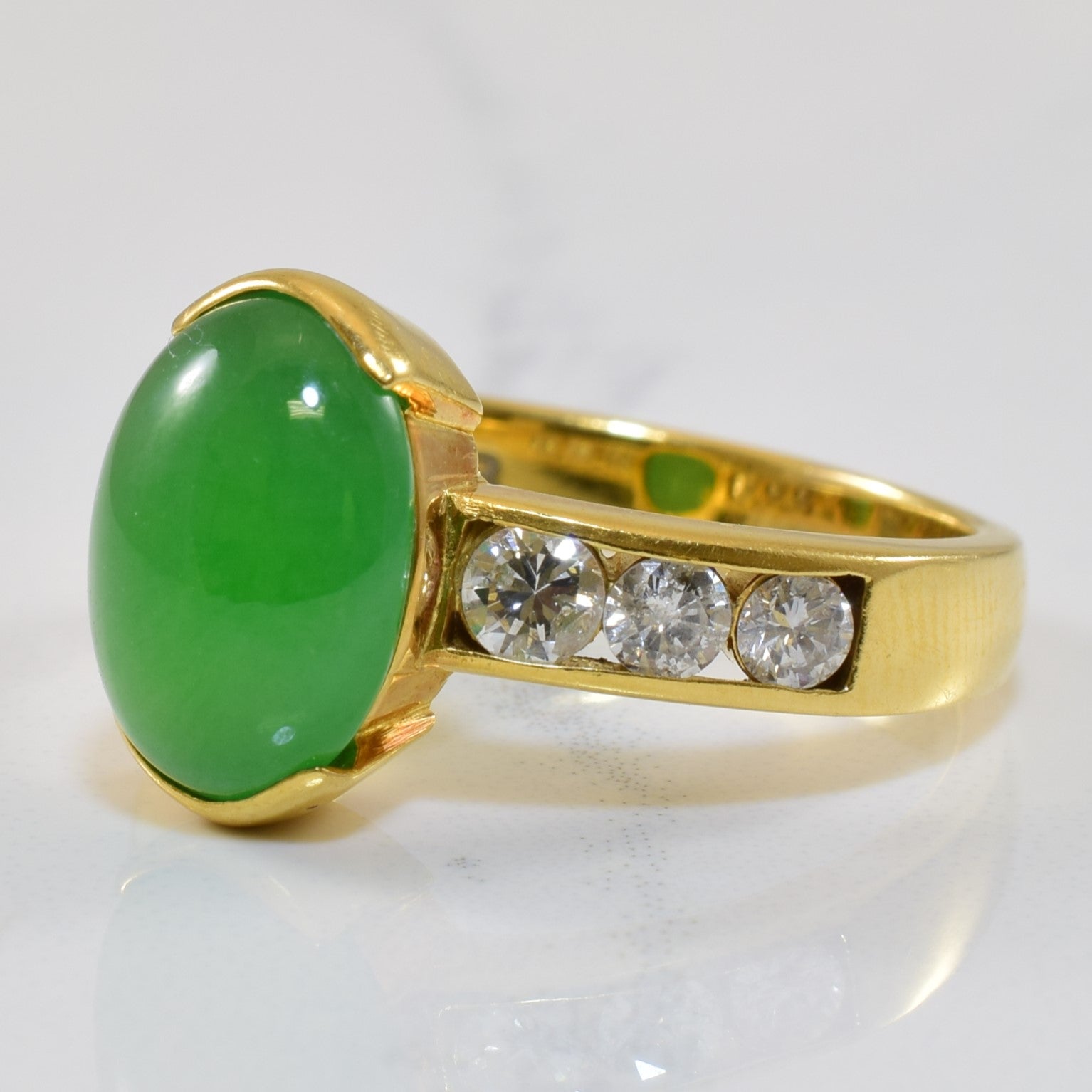 Diamond Channel Detailed Jadeite Ring | 5.00ct, 0.60ctw | SZ 8 |