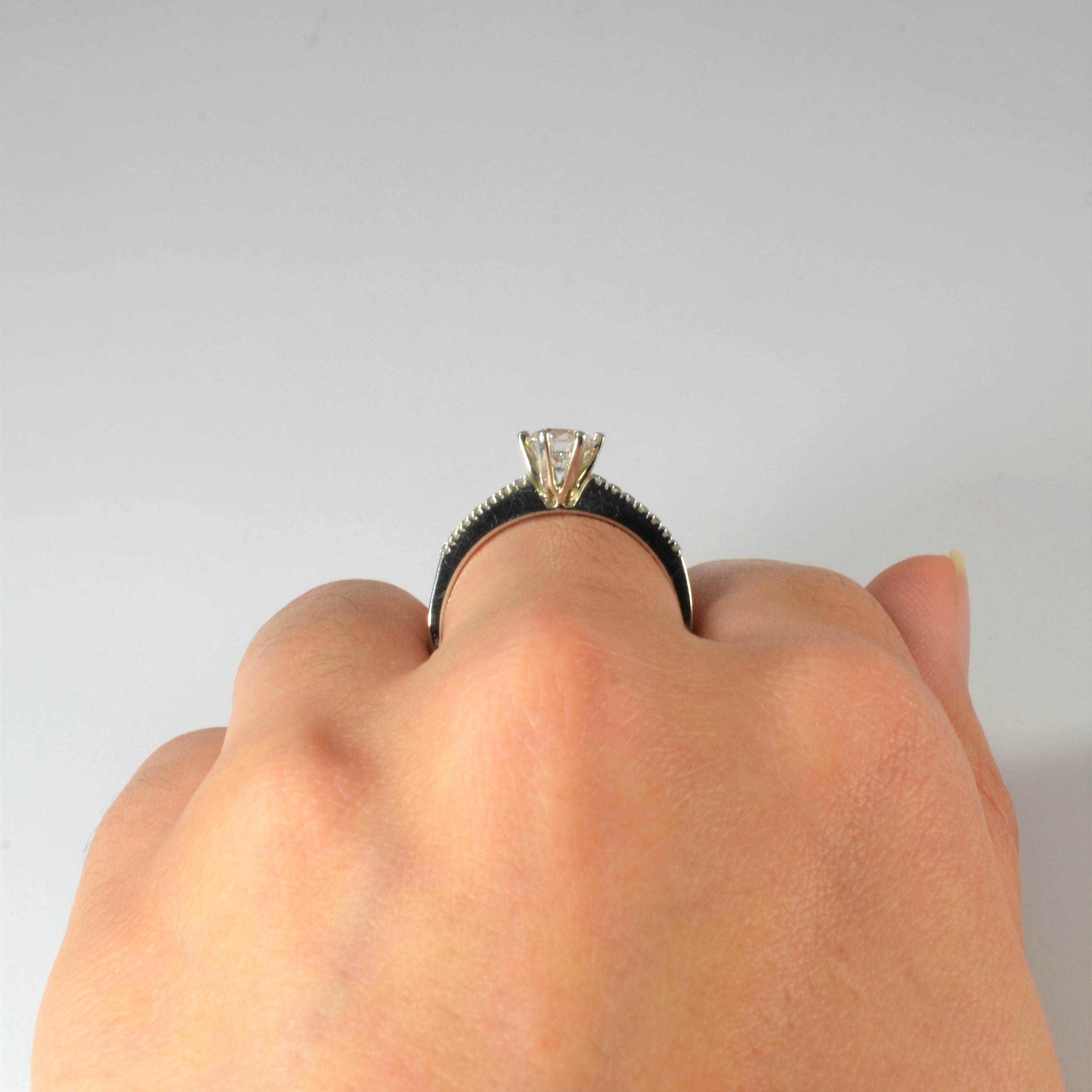 Six Prong Pave Band Engagement Ring | 0.85ctw | SZ 8 |