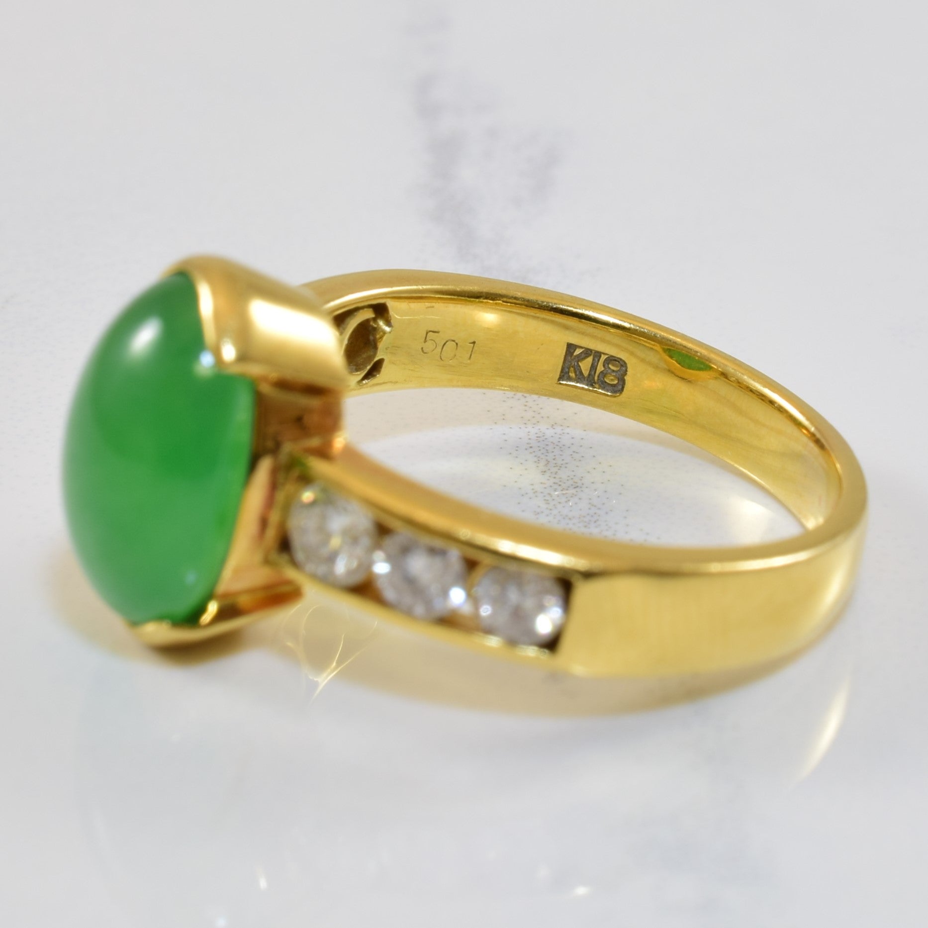 Diamond Channel Detailed Jadeite Ring | 5.00ct, 0.60ctw | SZ 8 |