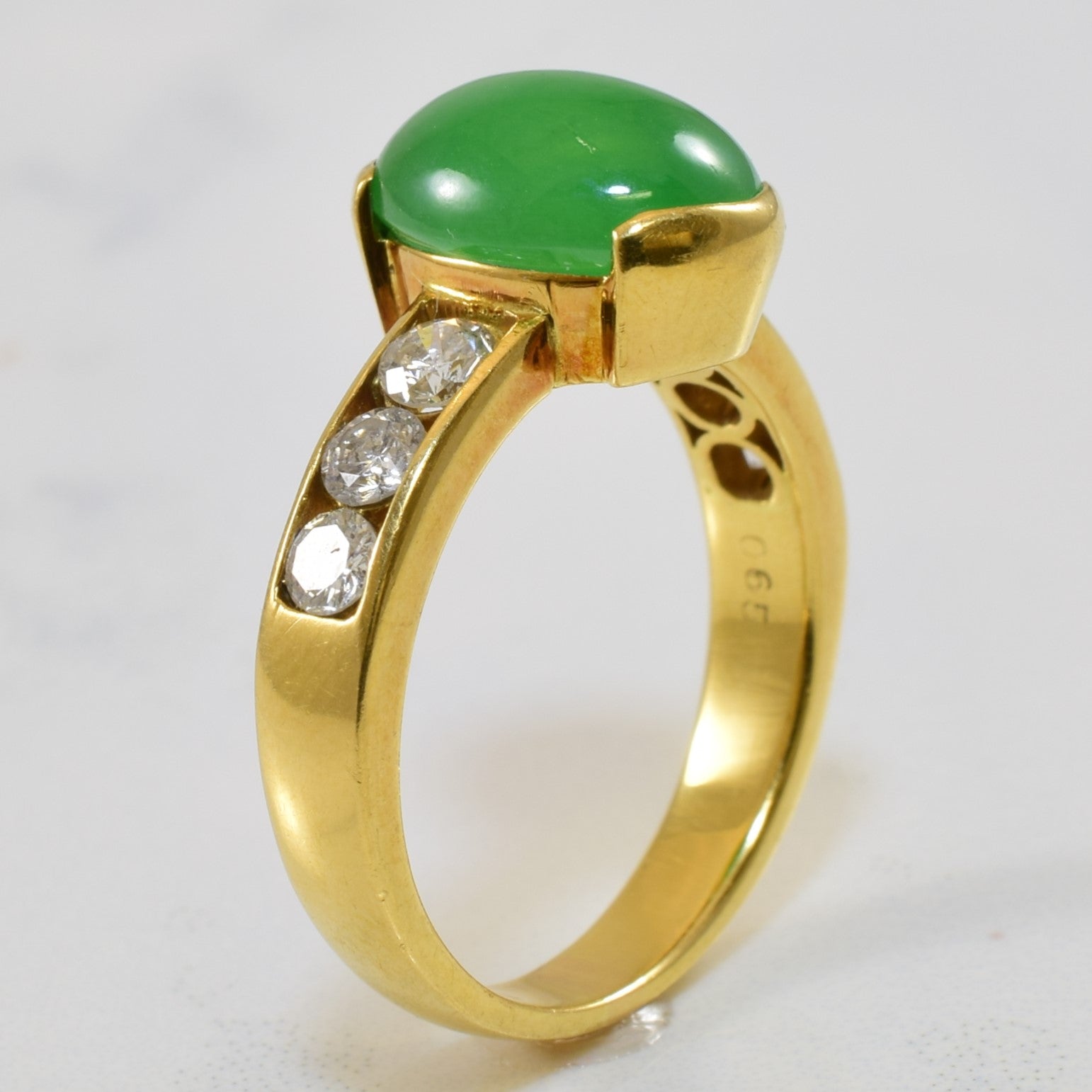 Diamond Channel Detailed Jadeite Ring | 5.00ct, 0.60ctw | SZ 8 |