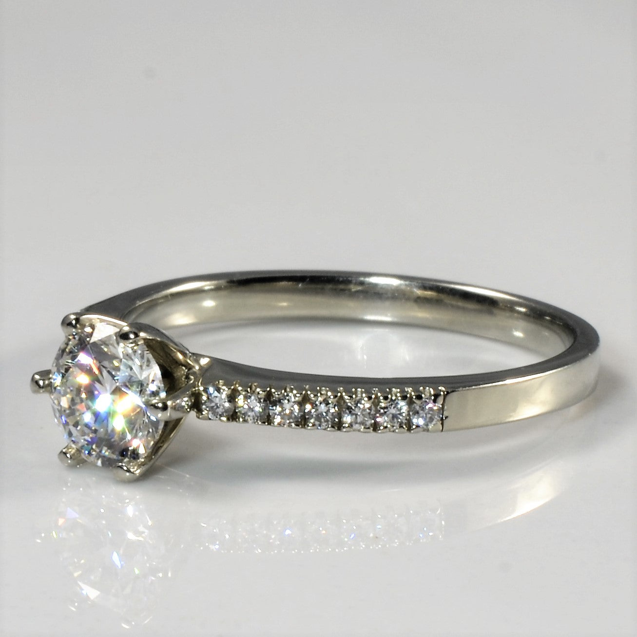Six Prong Pave Band Engagement Ring | 0.85ctw | SZ 8 |