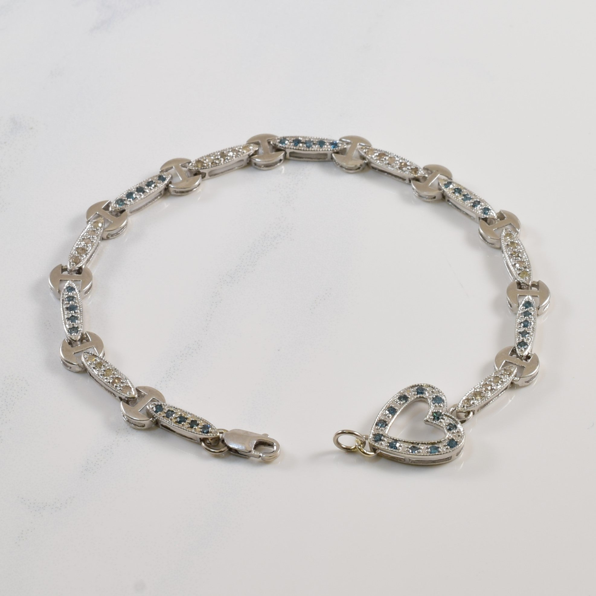 Blue Diamond Heart Bracelet | 0.43ctw, 0.30ctw | 7.5" |