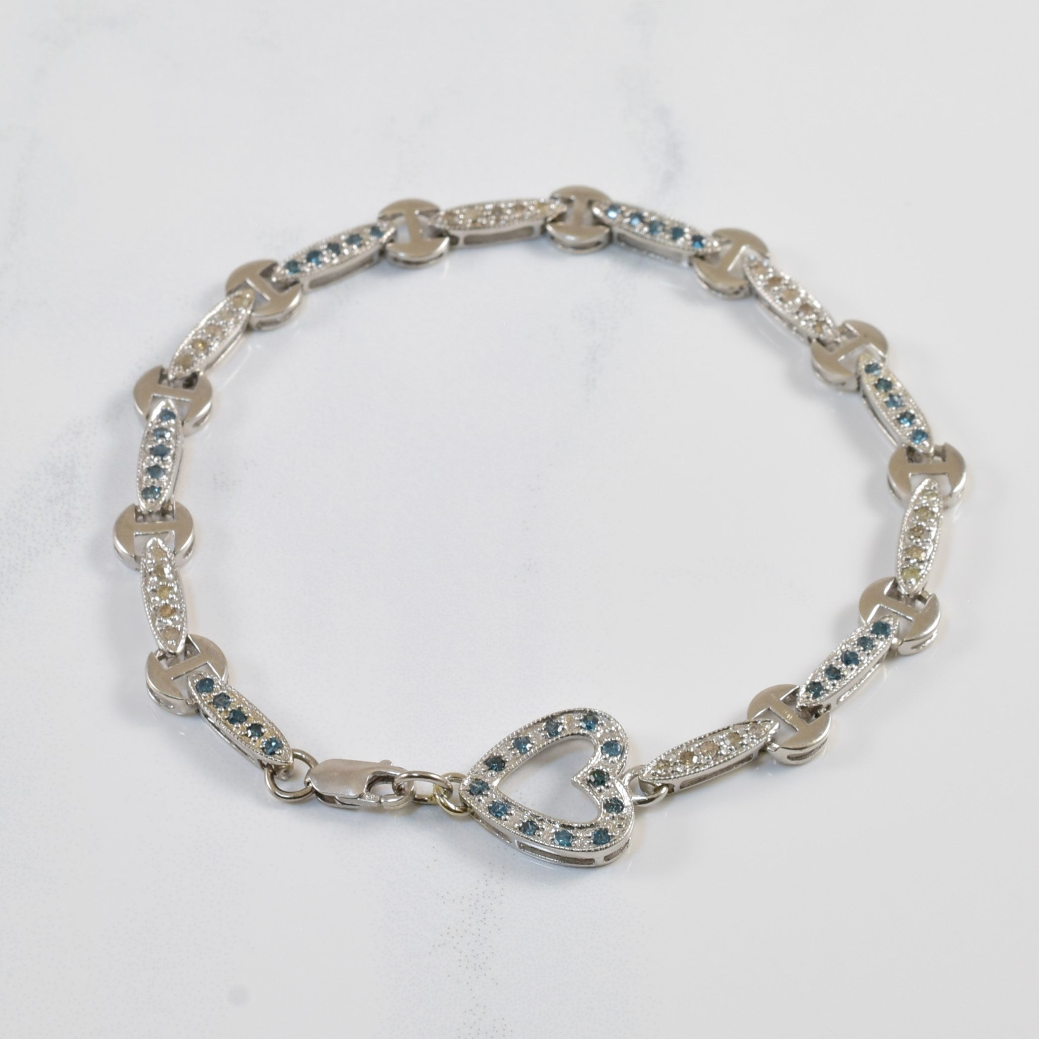 Blue Diamond Heart Bracelet | 0.43ctw, 0.30ctw | 7.5" |
