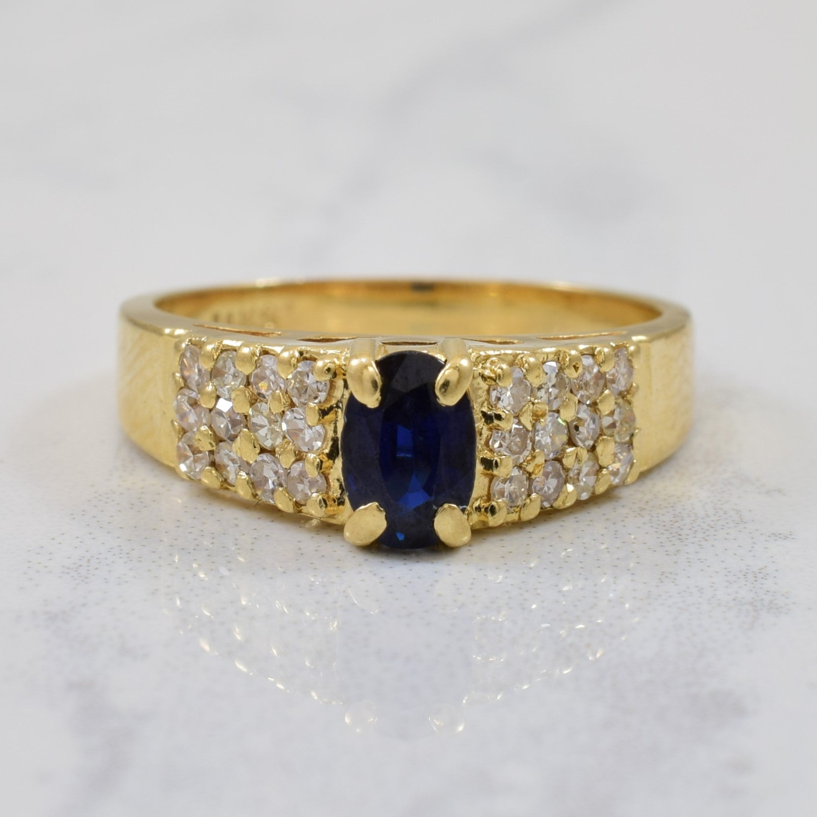 Pave Diamond & Sapphire Tapered Ring | 0.53ct, 0.33ctw | SZ 6 |