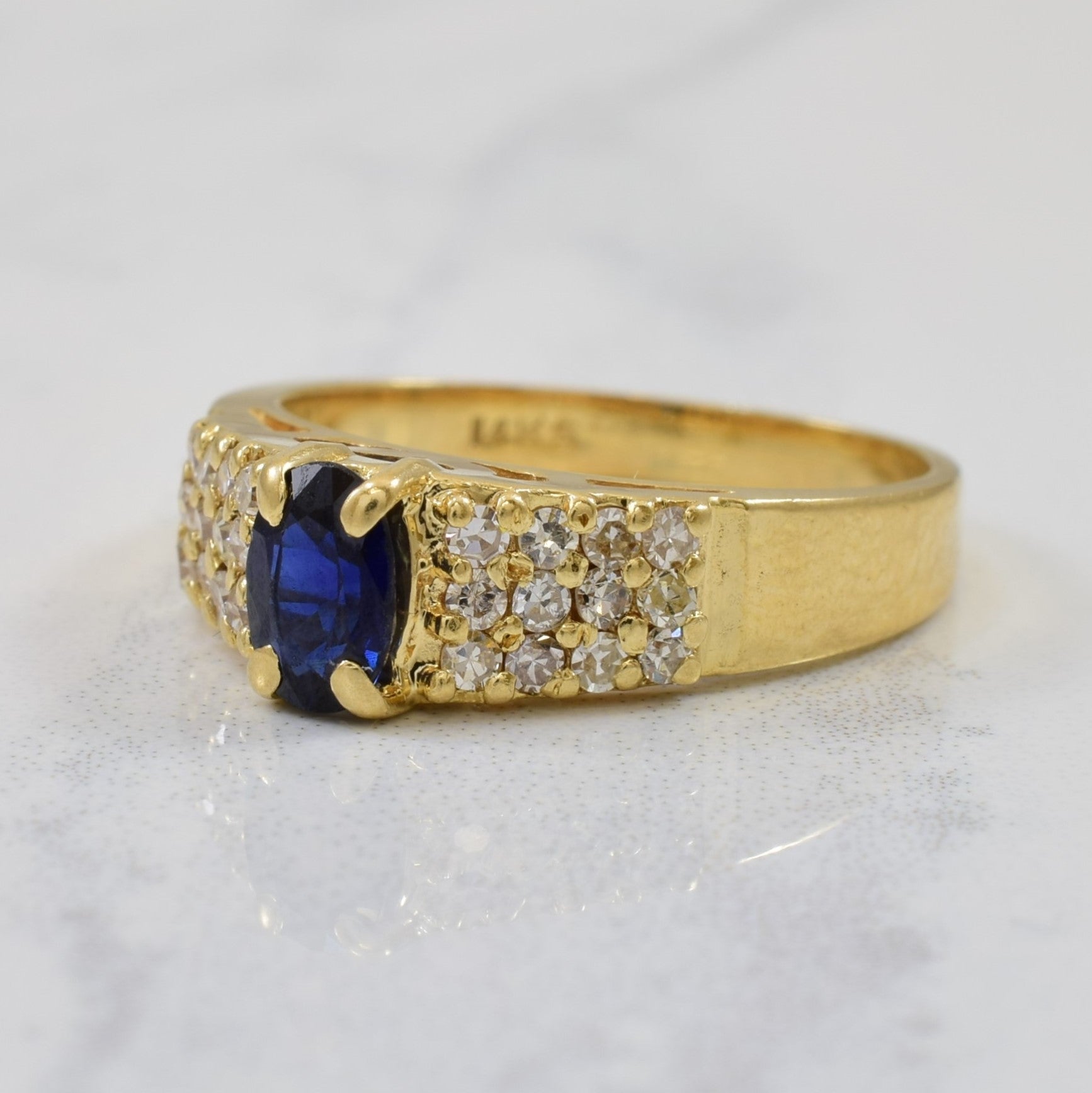 Pave Diamond & Sapphire Tapered Ring | 0.53ct, 0.33ctw | SZ 6 |