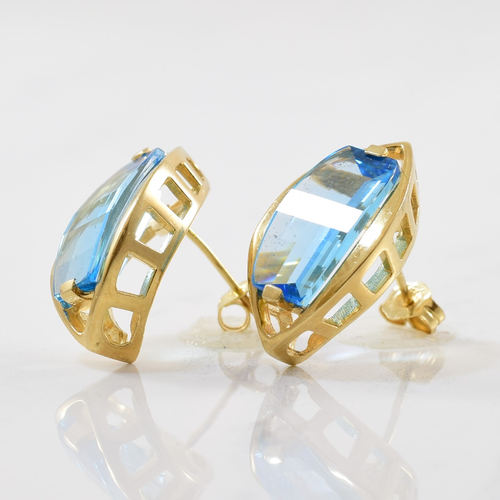 Marquise Shaped Fancy Cut Blue Topaz Earrings | 10.00ctw |