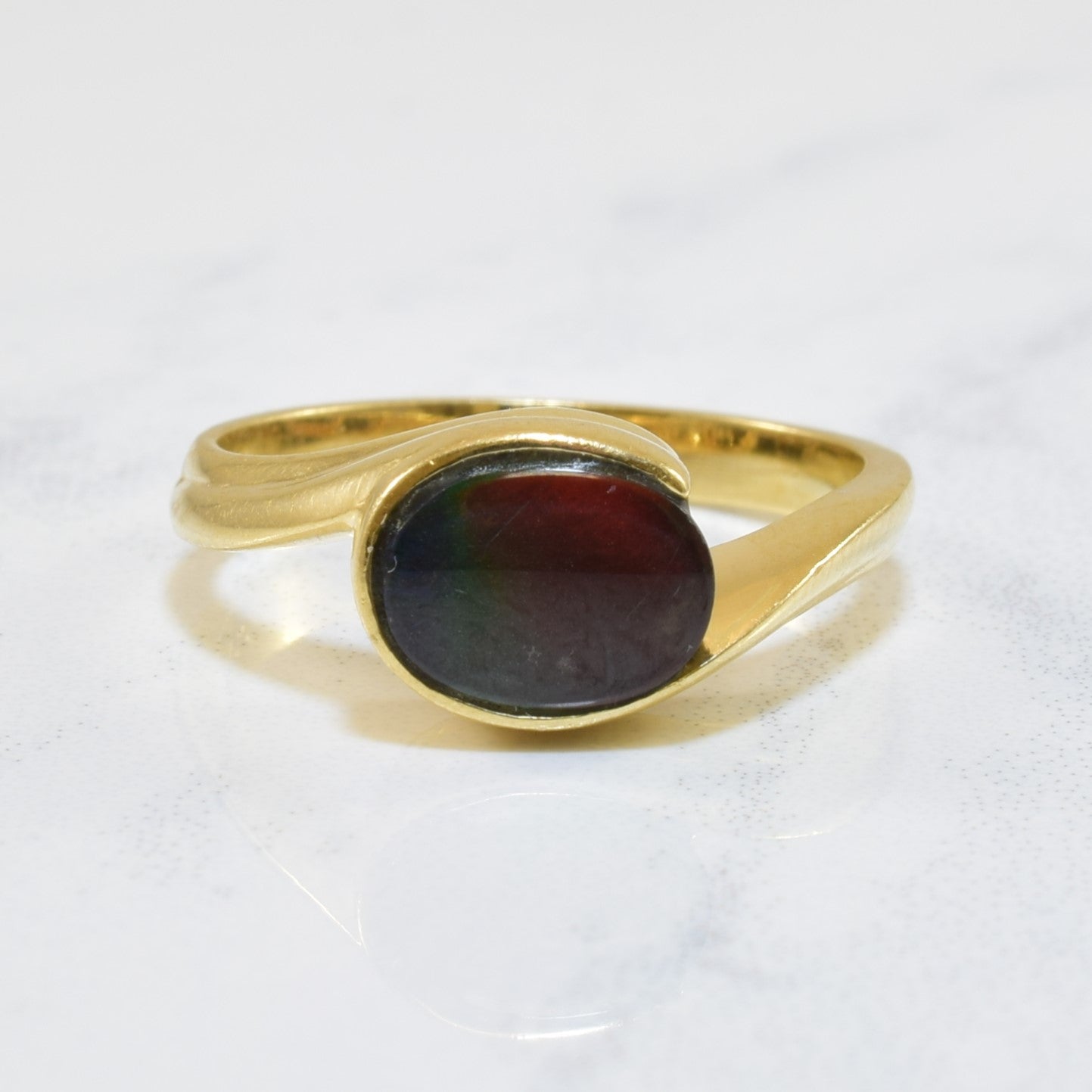 Solitaire Oval Ammolite Bypass Ring | 1.00ct | SZ 6 |