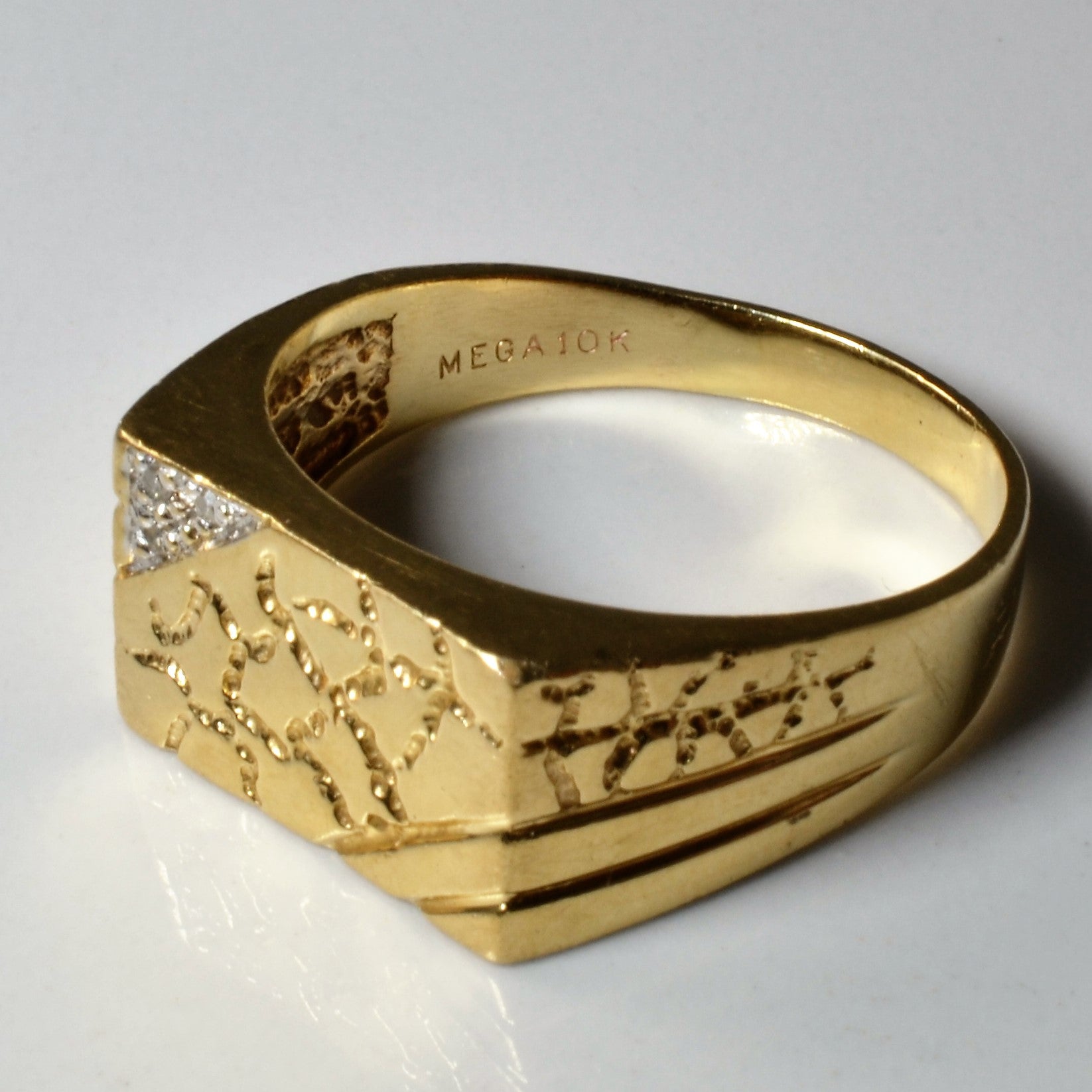 Nugget Textured Diamond Signet Ring | 0.015ctw | SZ 11.75 |