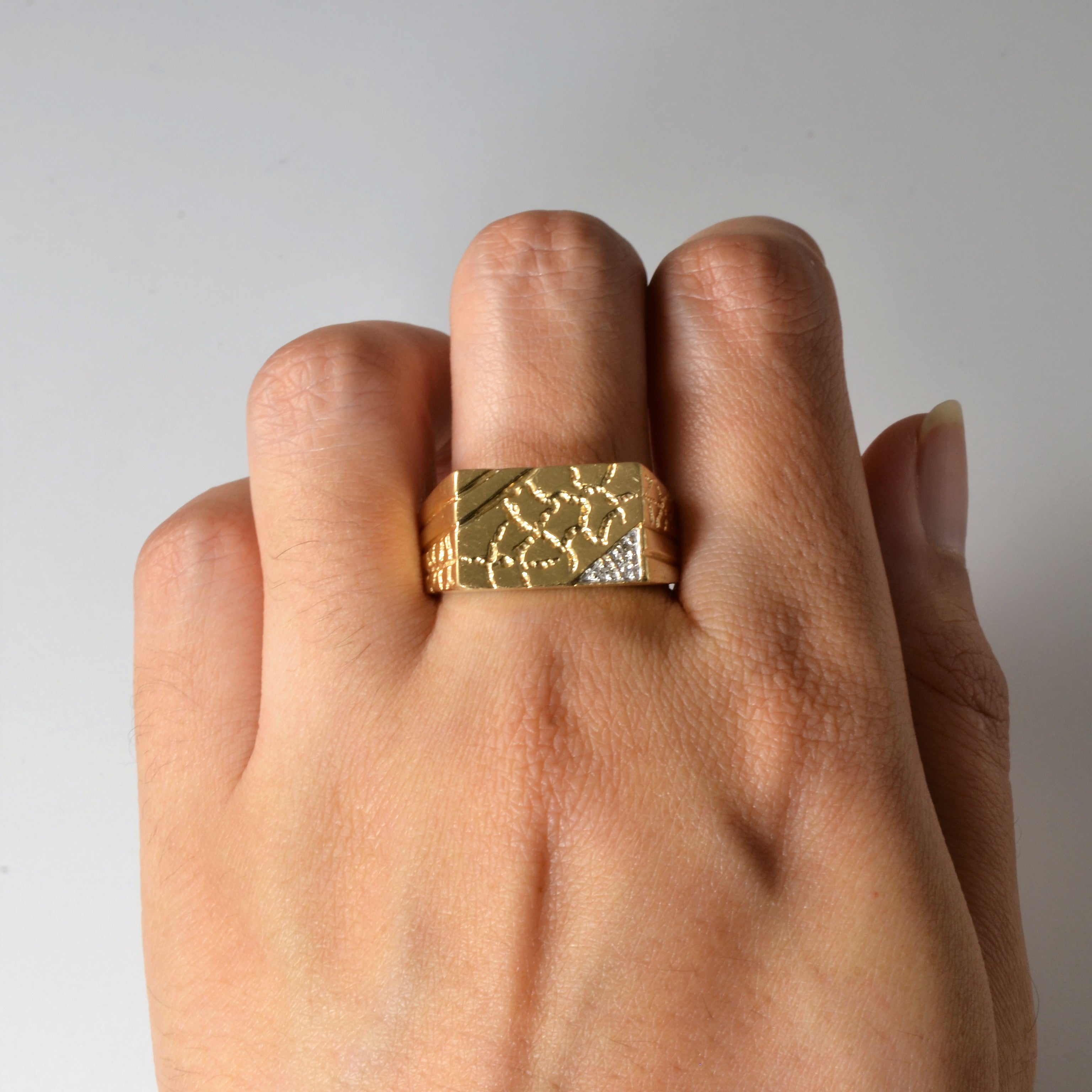 Nugget Textured Diamond Signet Ring | 0.015ctw | SZ 11.75 |