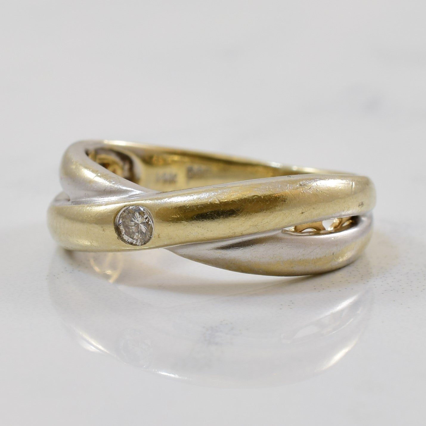 Two Tone Diamond Crossover Ring | 0.05ct | SZ 6 |