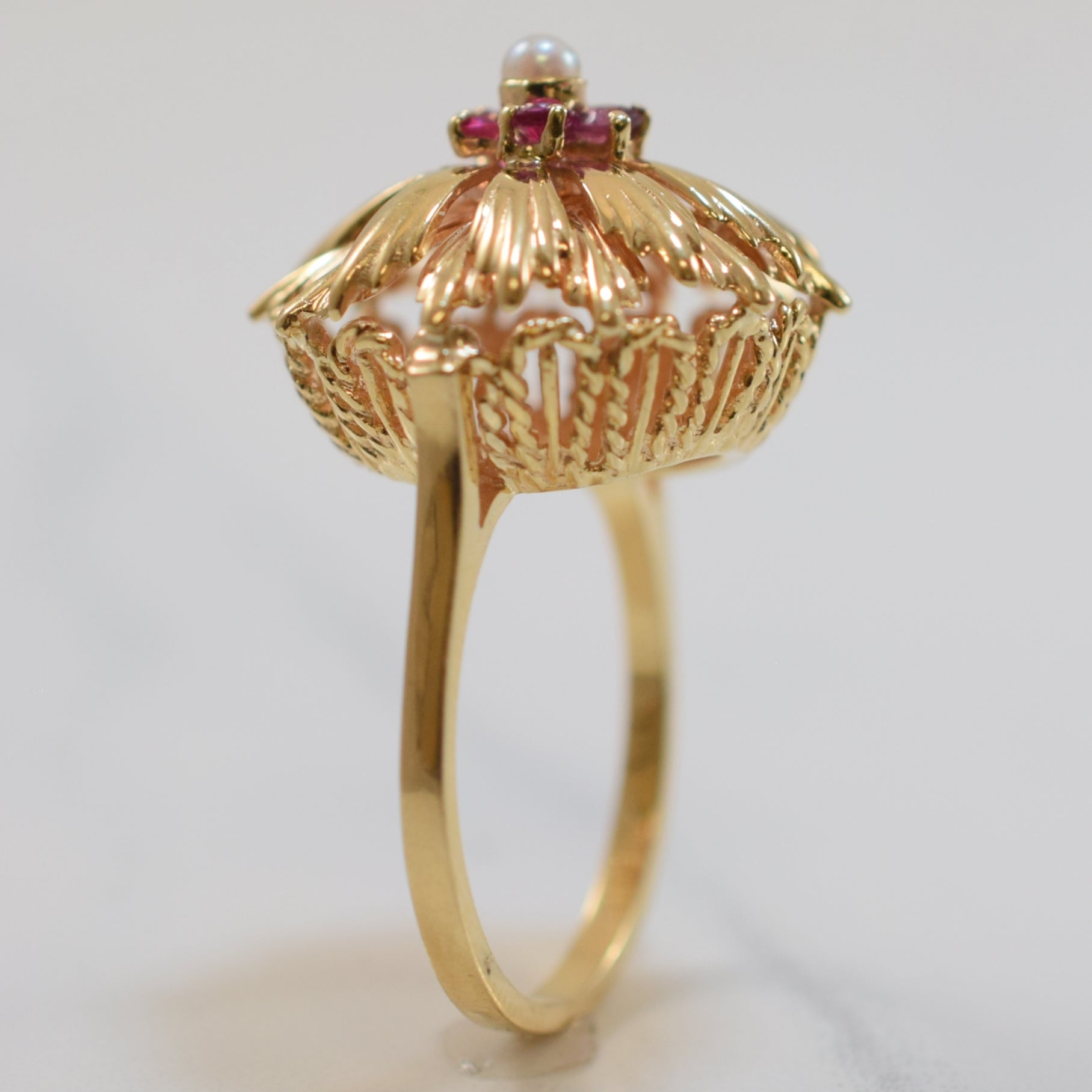 Ruby & Pearl Cocktail Ring | 0.30ctw, 0.14ct | SZ 7.25 |