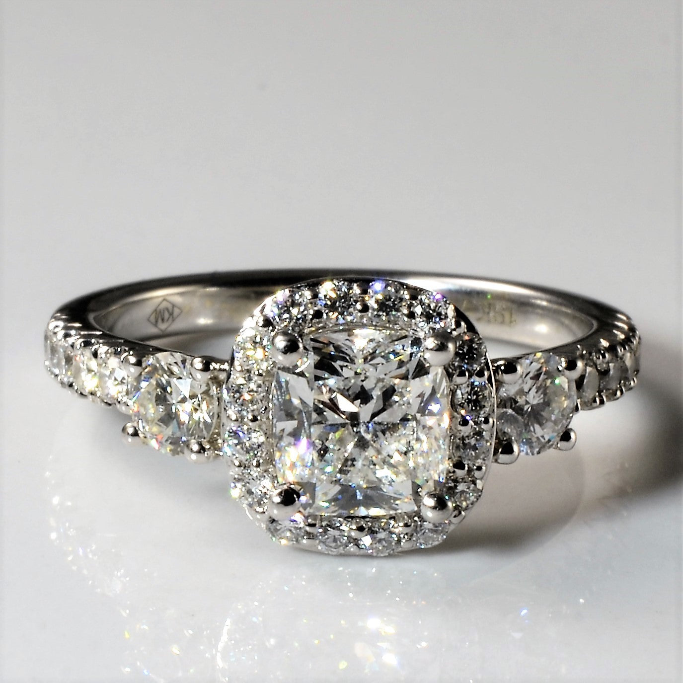 Cushion Cut Three Stone GIA Certified Engagement Ring | 1.58ctw | SZ 6.25 |
