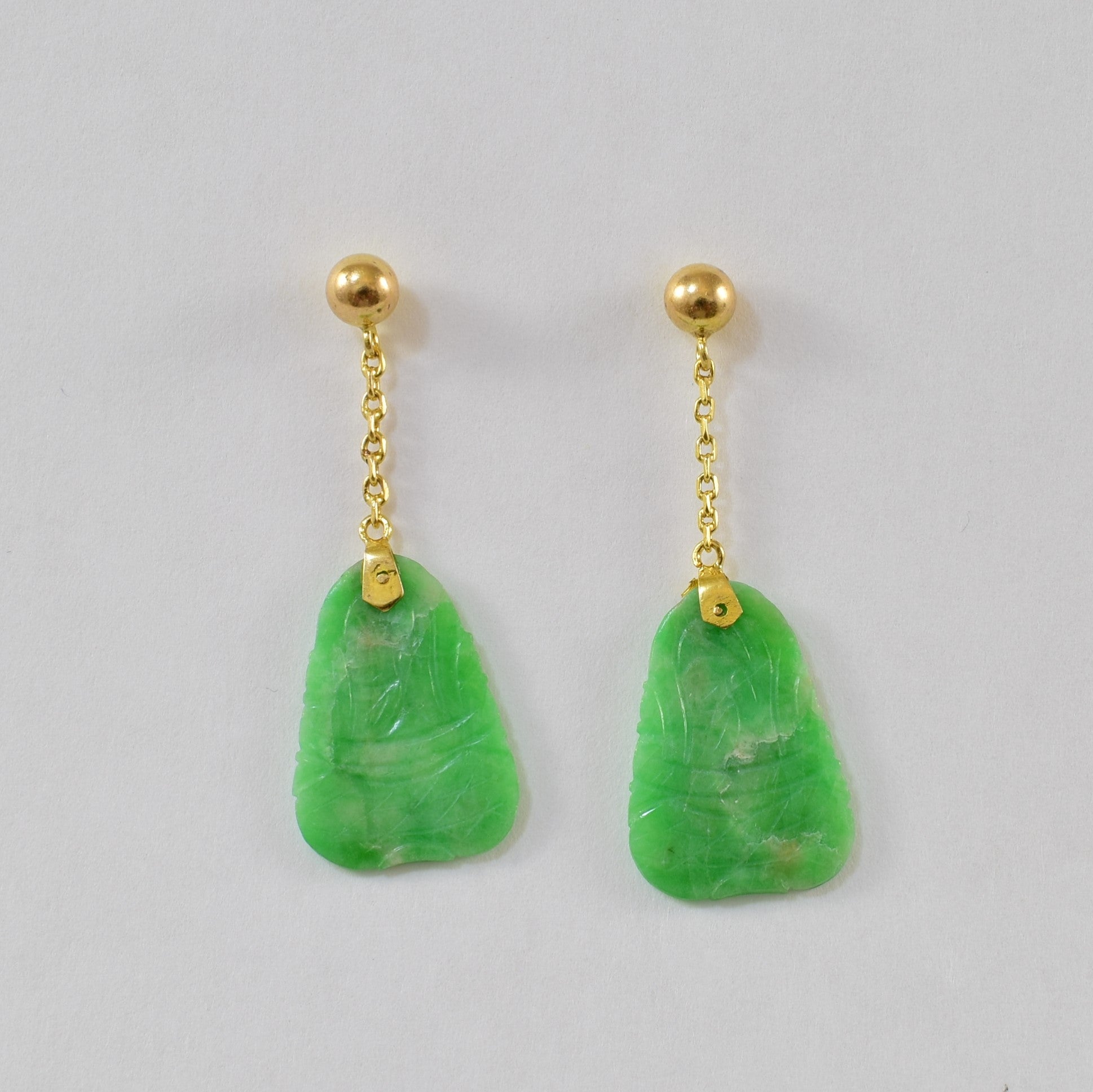 Jade Carving Drop Stud Earrings | 5.00ctw |