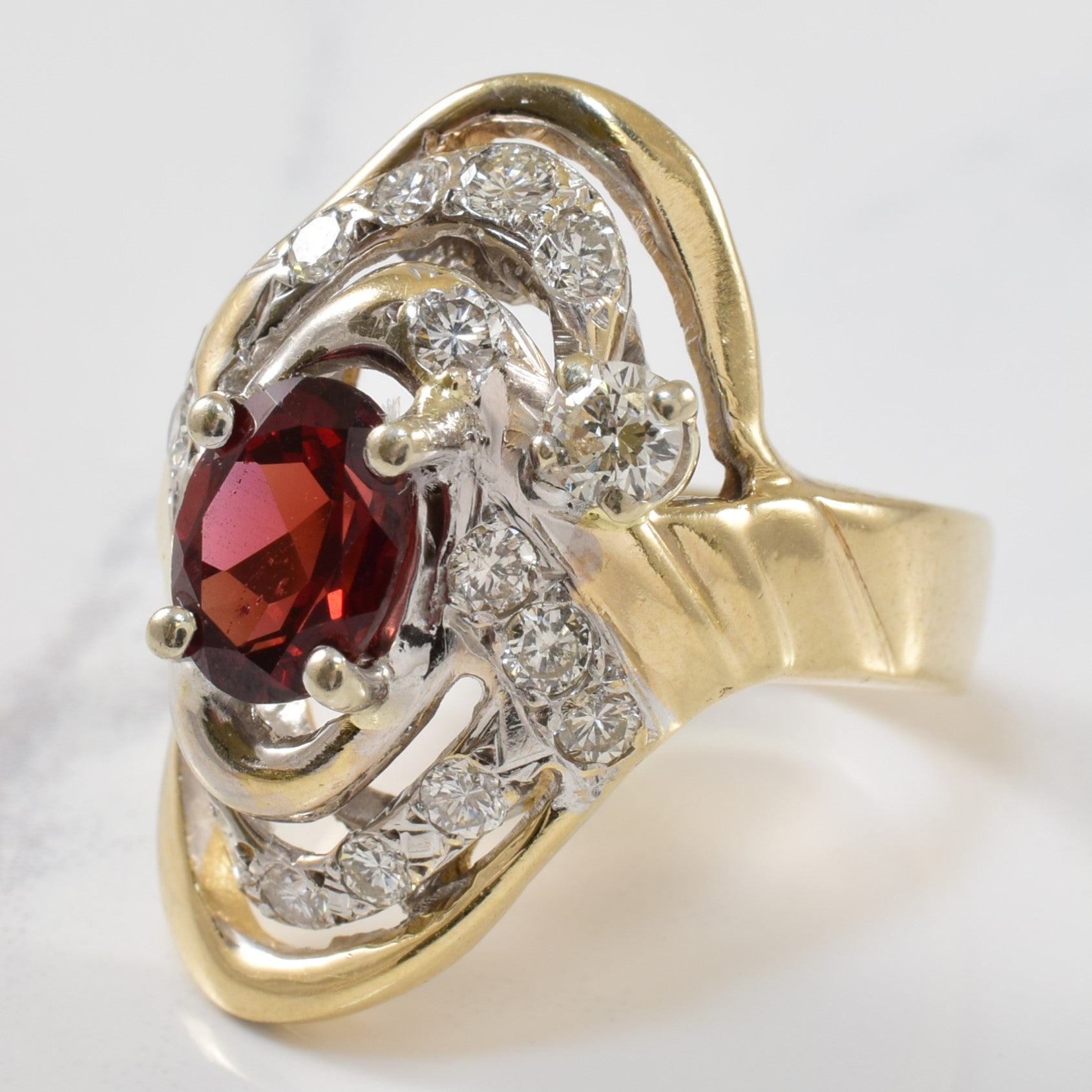 Garnet & Diamond Cocktail Ring | 1.04ct, 0.75ctw | SZ 8.5 |