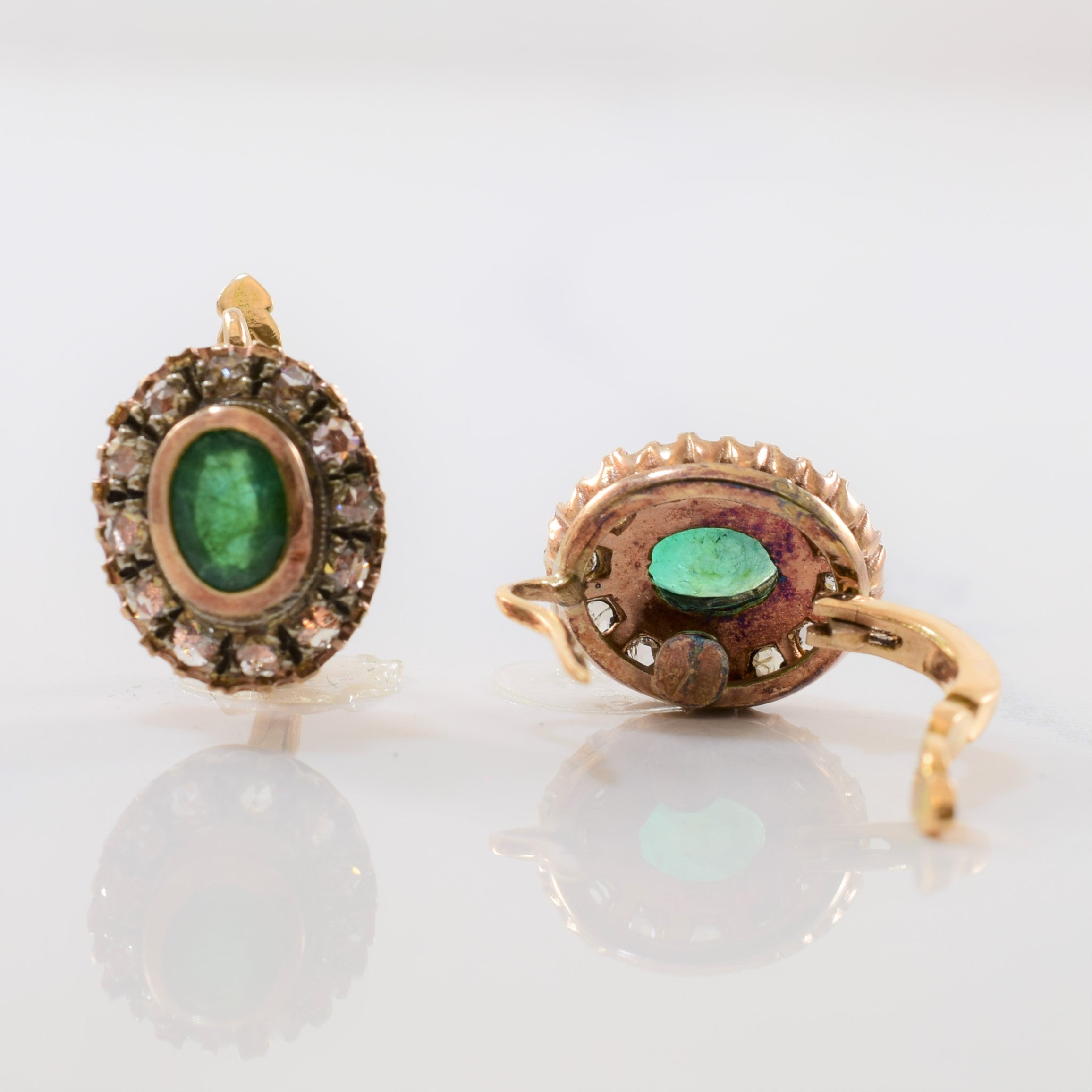 Art Deco Era Emerald & Diamond Halo Earrings | 0.50ctw, 1.28ctw |