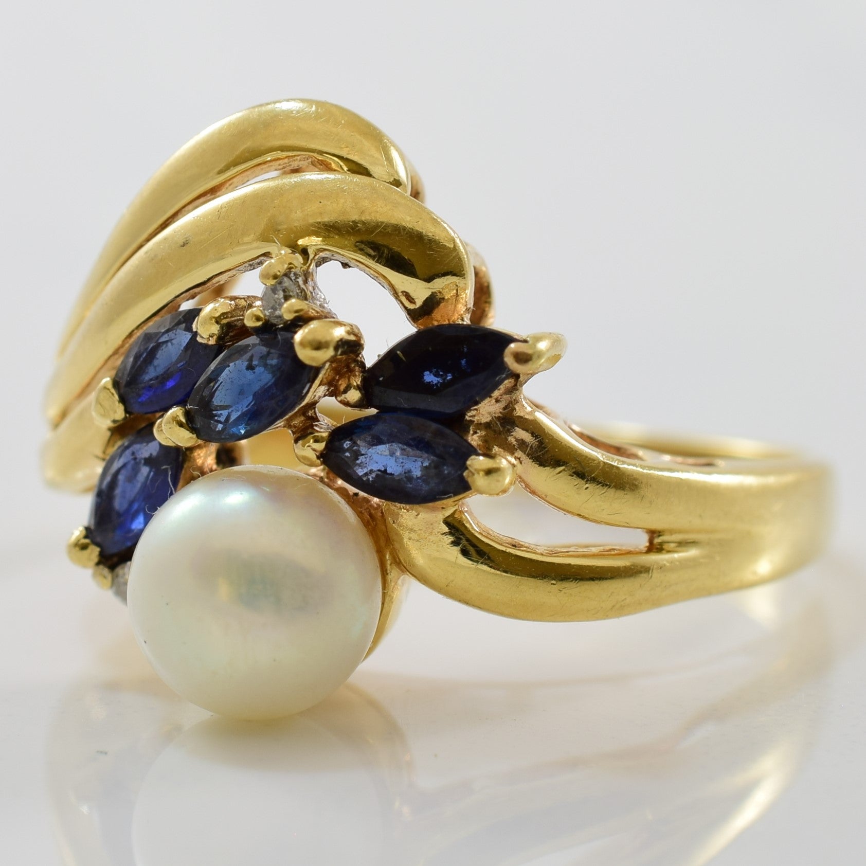 Sapphire & Pearl Bypass Cocktail Ring | 0.50ctw, 2.00ct | SZ 8.5 |