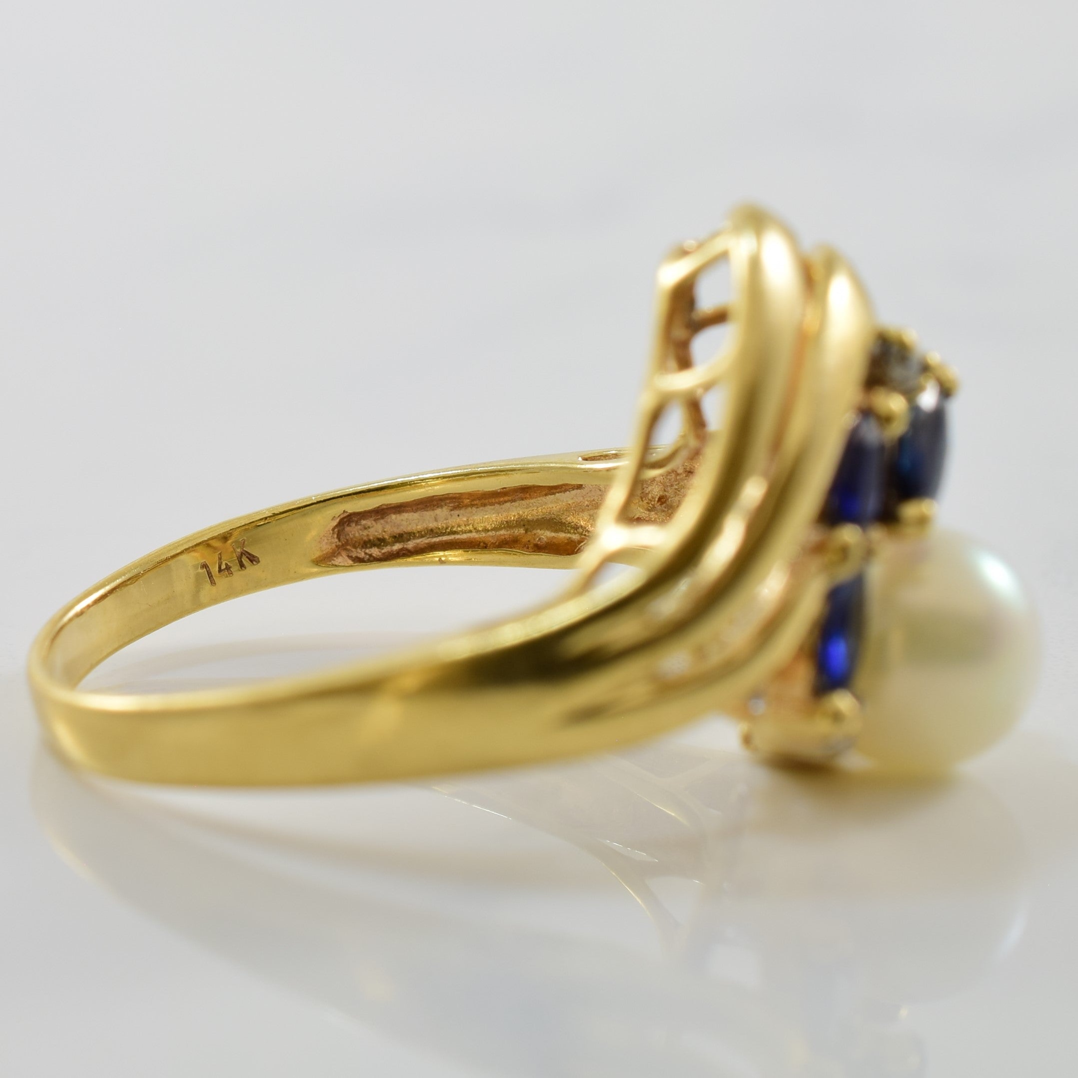 Sapphire & Pearl Bypass Cocktail Ring | 0.50ctw, 2.00ct | SZ 8.5 |