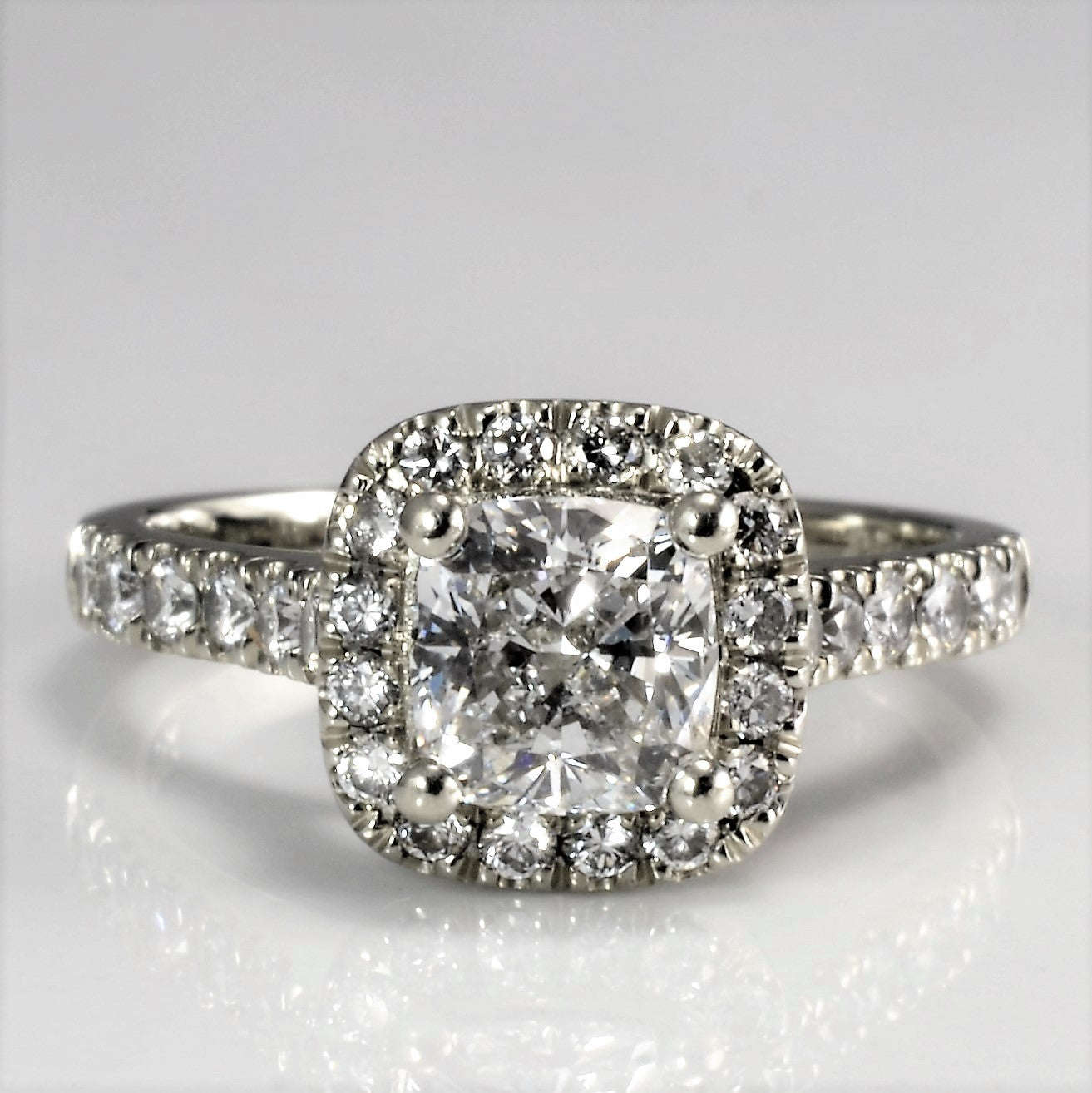 Cushion Cut Diamond Halo Engagement Ring | 1.30 ctw | VS2, E | SZ 4.75 |