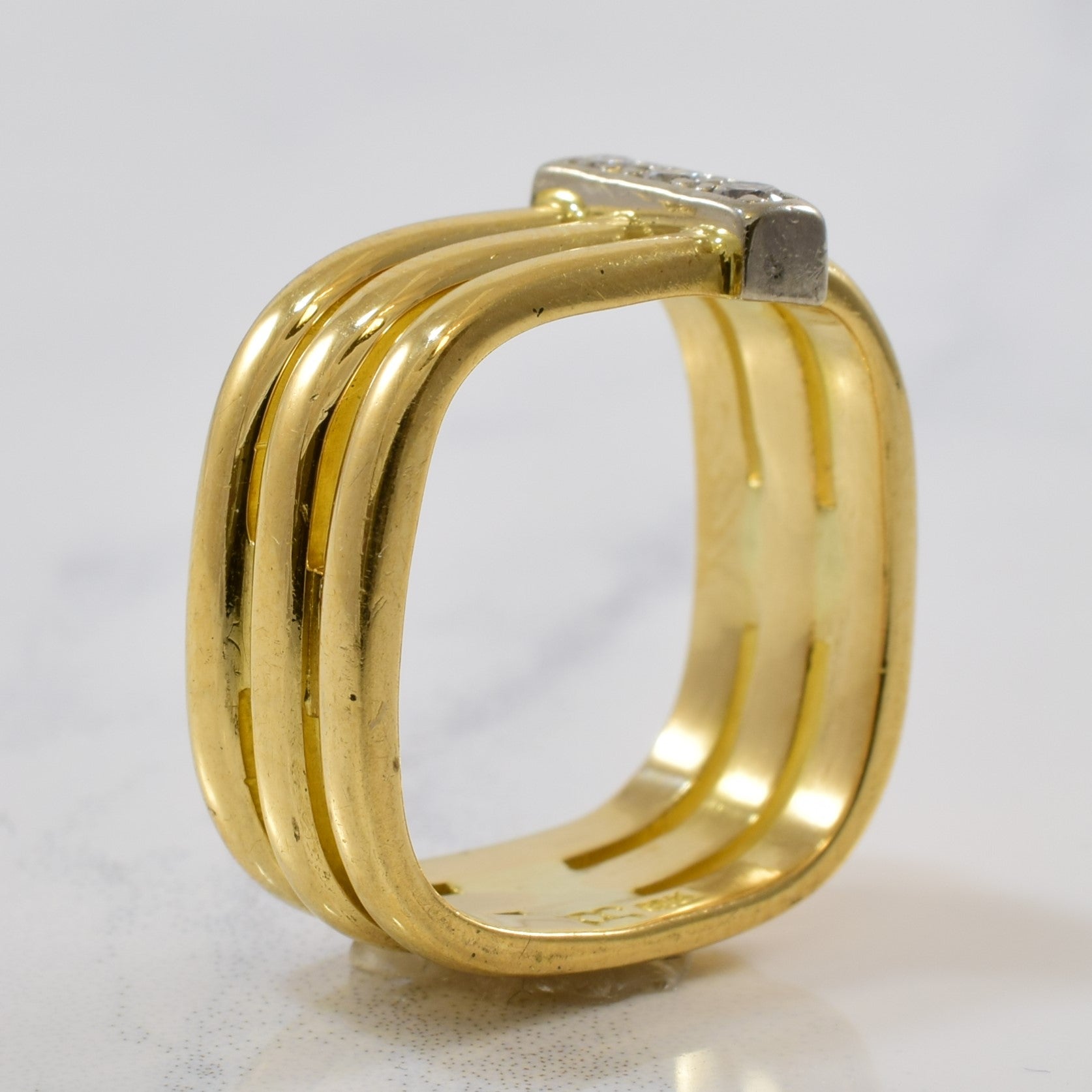 antique triple banded diamond ring, vintage ring with diamonds, triple banded ring