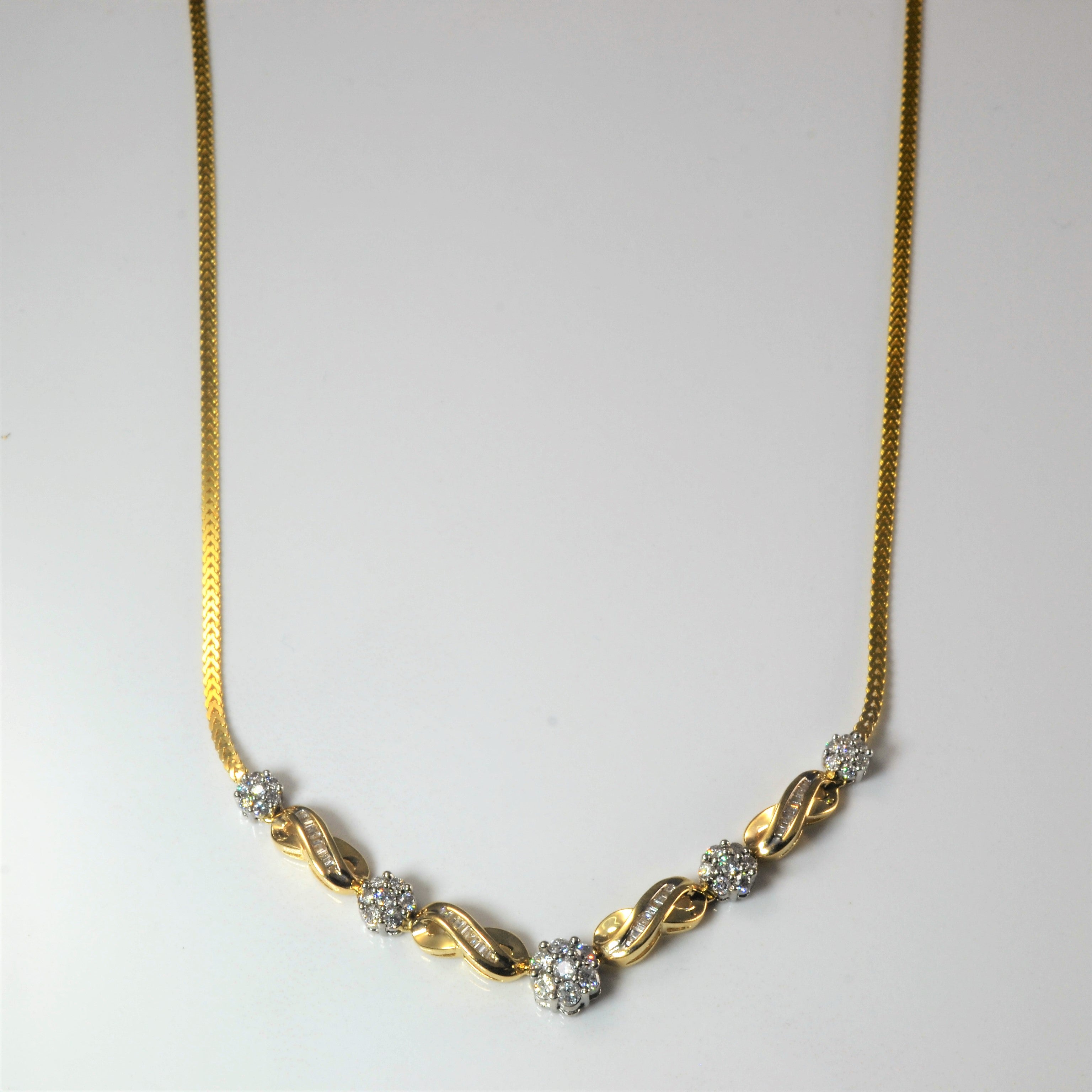 Floral Diamond Plate Necklace | 0.87ctw | 16" |