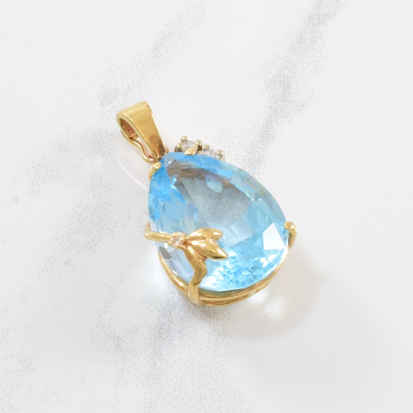 Diamond Accented Blue Topaz Pendant | 0.05ctw, 12.00ct |