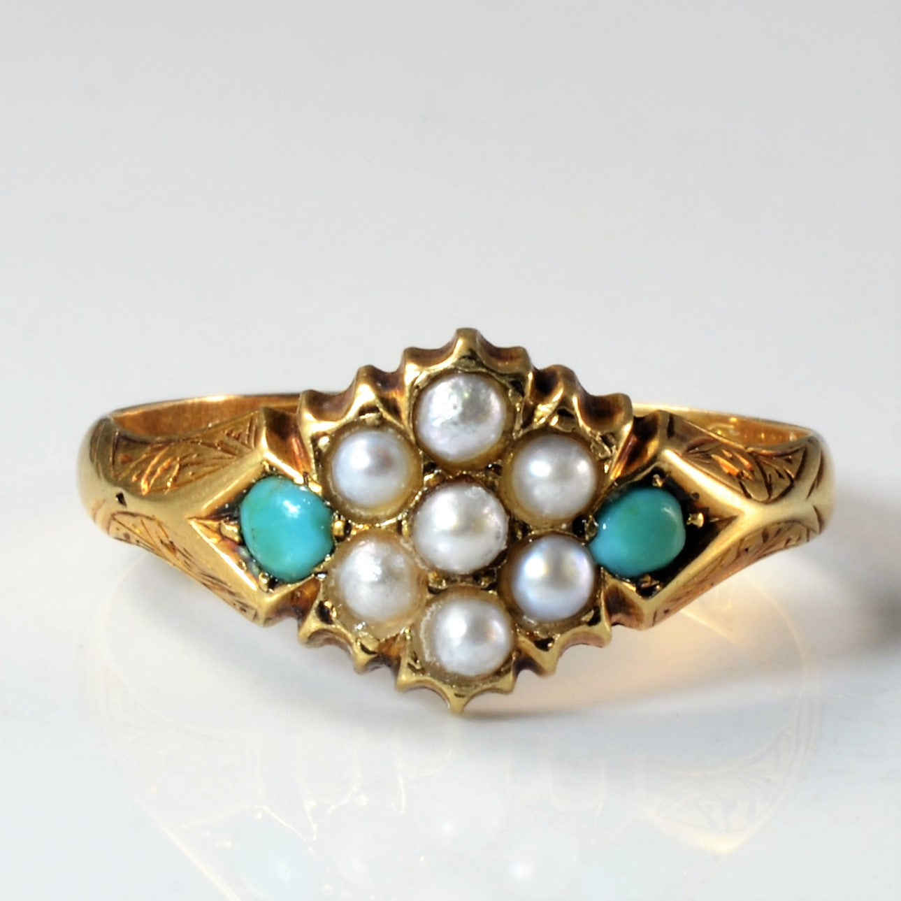 Victorian Era Turquoise & Seed Pearl Ring | 0.16ctw | SZ 6.5 |