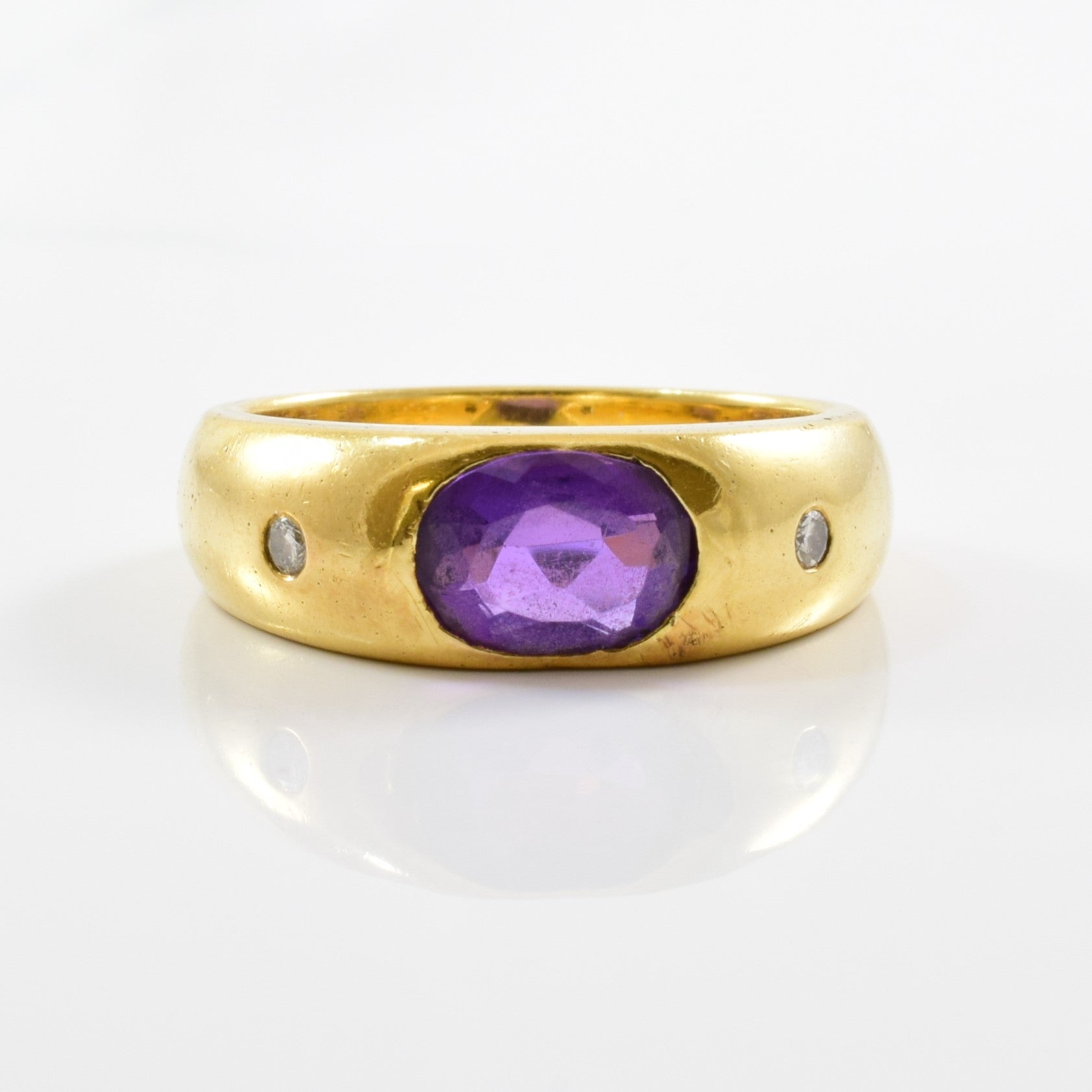 Flush Set Amethyst & Diamond Ring | 0.04ctw, 1.00ct | SZ 7.5 |