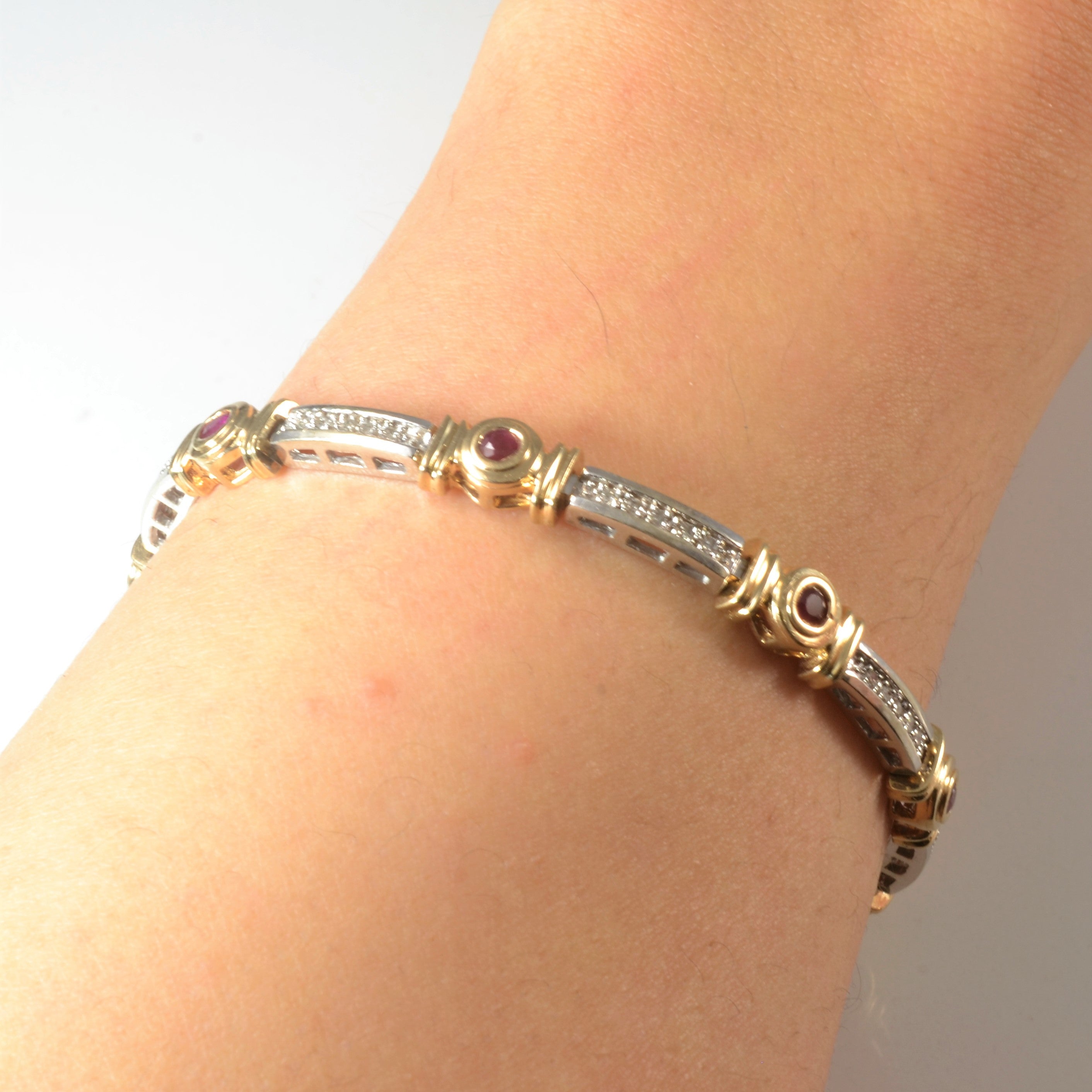 Bezel Set Ruby & Diamond Chain Bracelet | 0.50ctw, 0.20ctw | 7.5" |