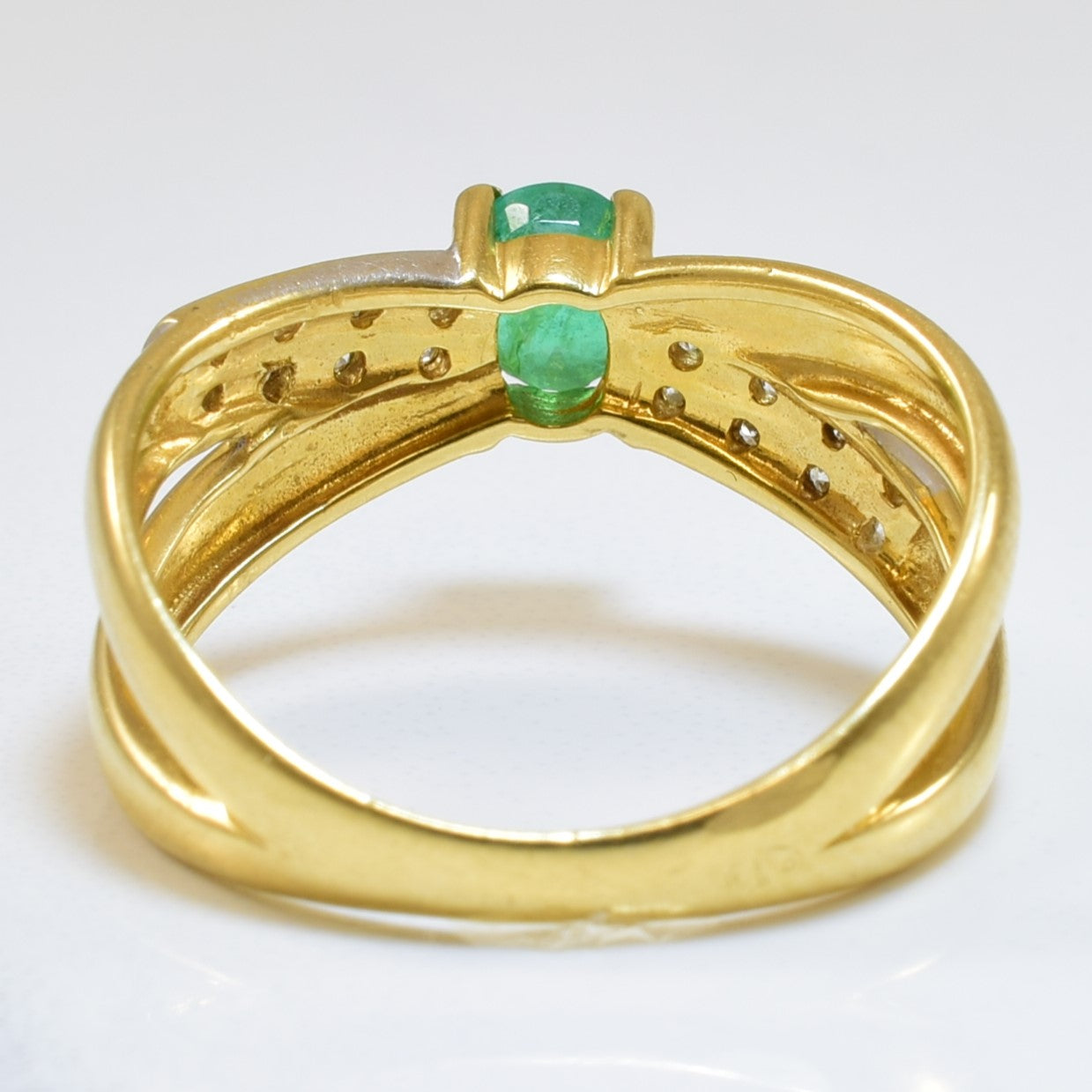 Emerald & Diamond Criss Cross Ring | 0.30ct, 0.16ctw | SZ 6.5 |