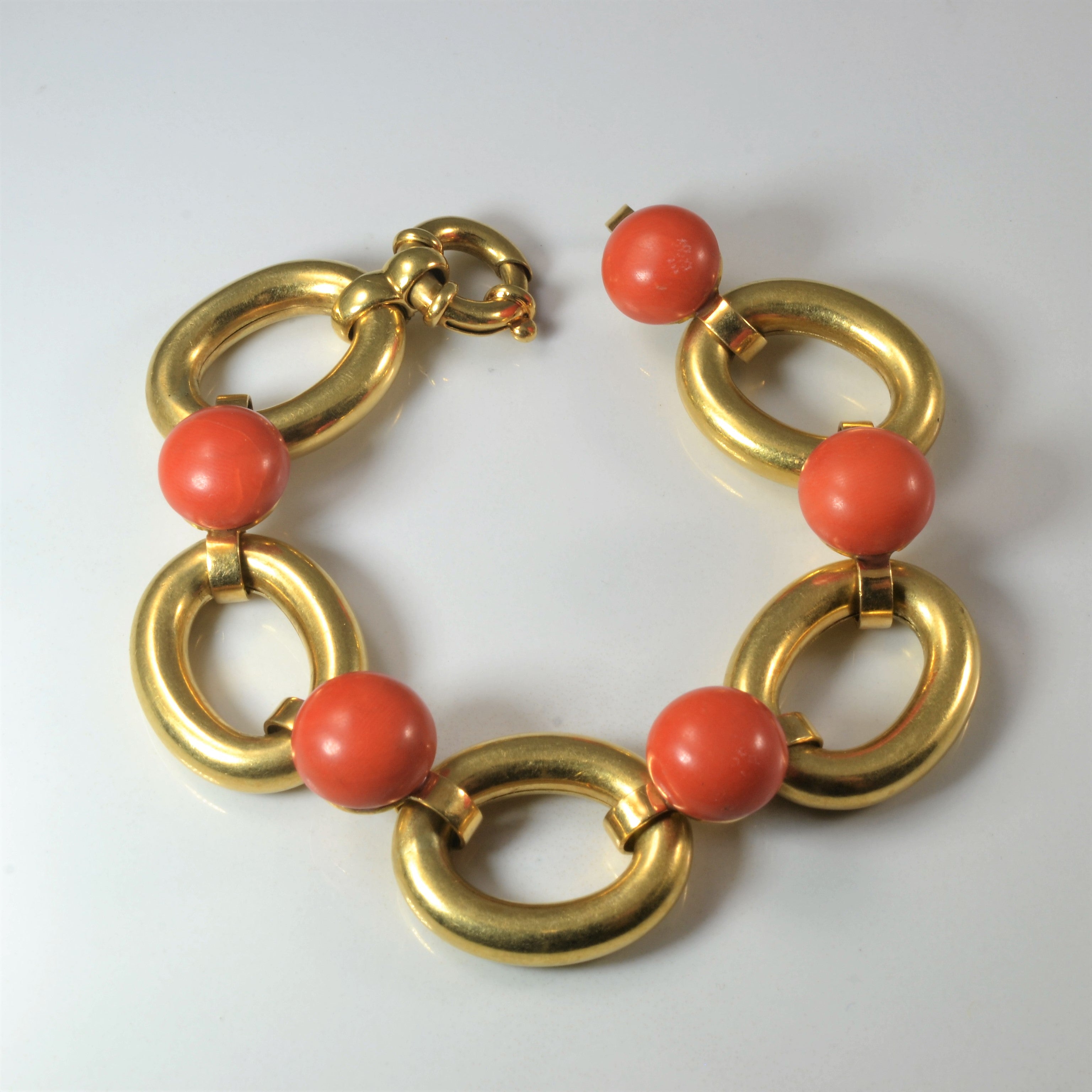 Bracelet large en or et chaîne de corail | 35,00 ct | 8" |