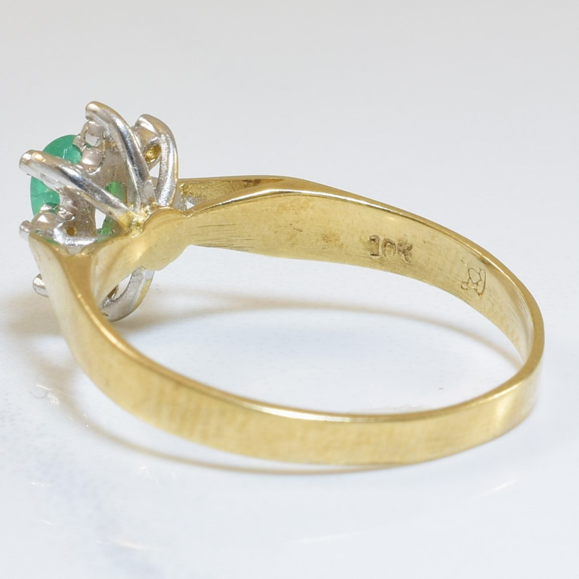 Pear Cut Emerald & Diamond Halo Ring | 0.17ct, 0.06ctw | SZ 6.5 |