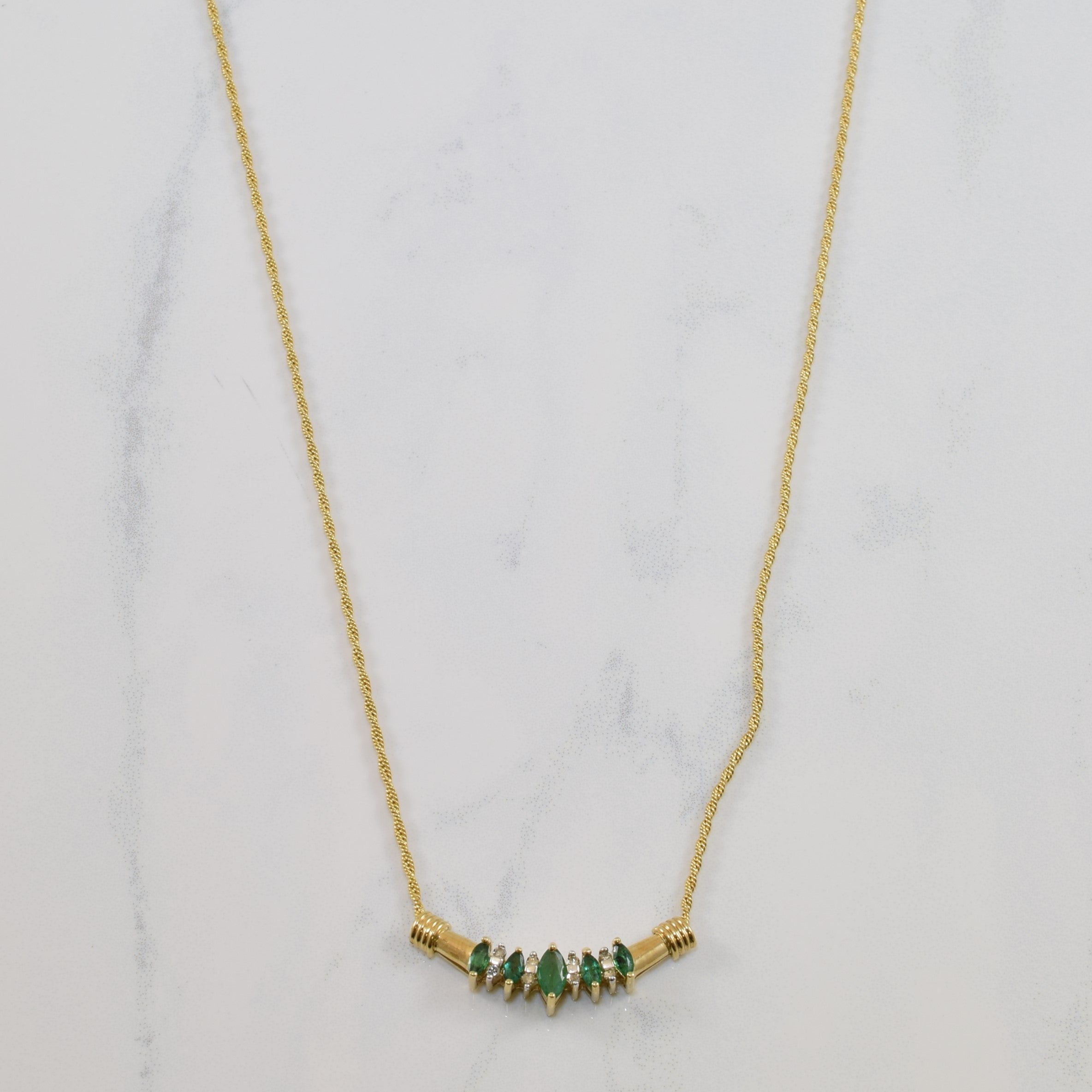 Marquise Emerald & Diamond Plate Necklace | 0.30ctw, 0.10ctw | 16" |