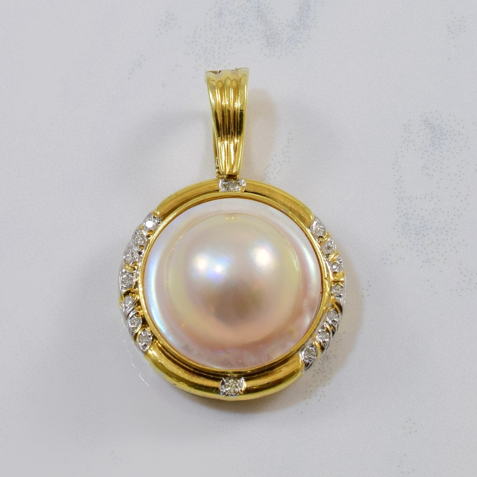 Bezel Set Mabe Pearl & Diamond Pendant | 24.00ct, 0.06ctw |