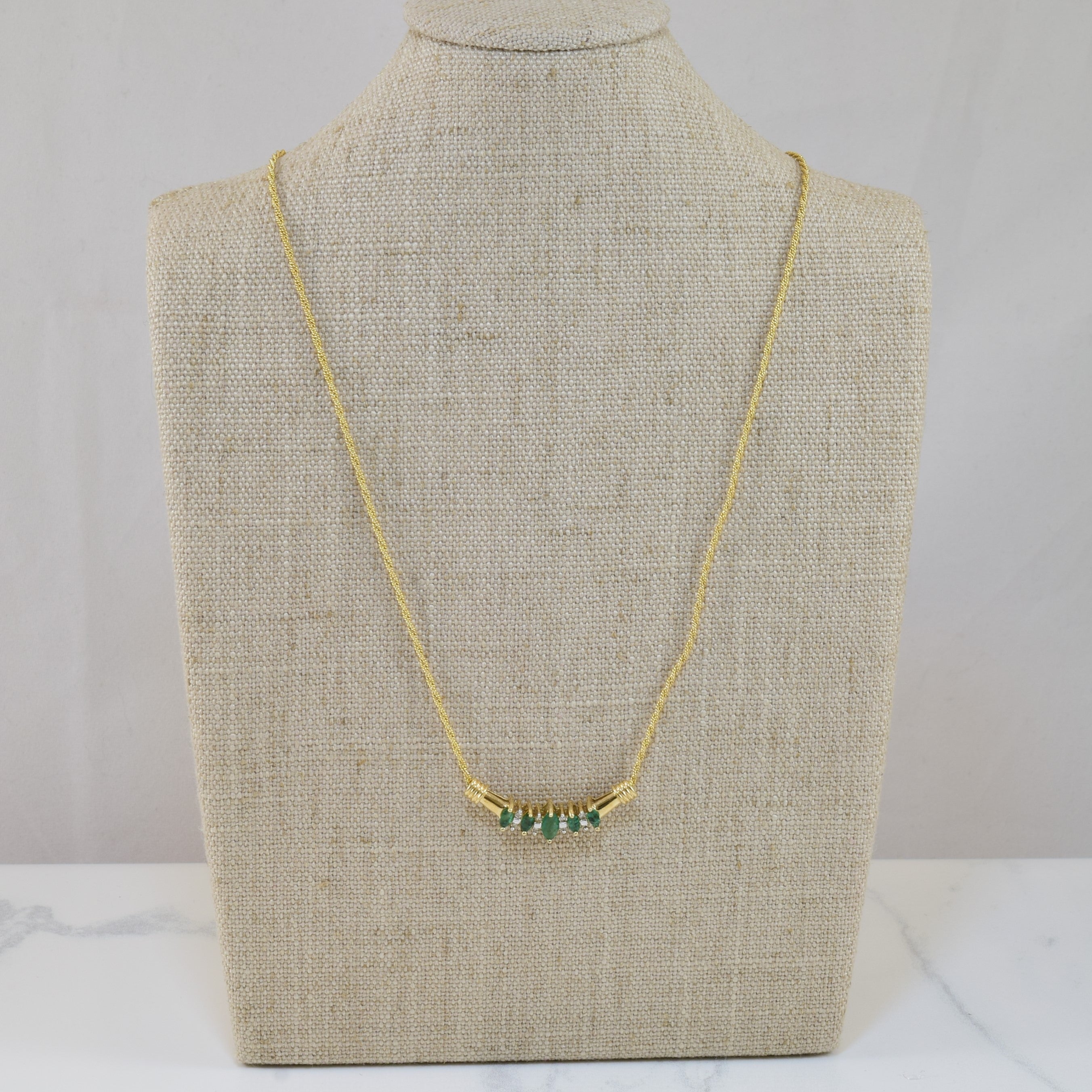 Marquise Emerald & Diamond Plate Necklace | 0.30ctw, 0.10ctw | 16" |
