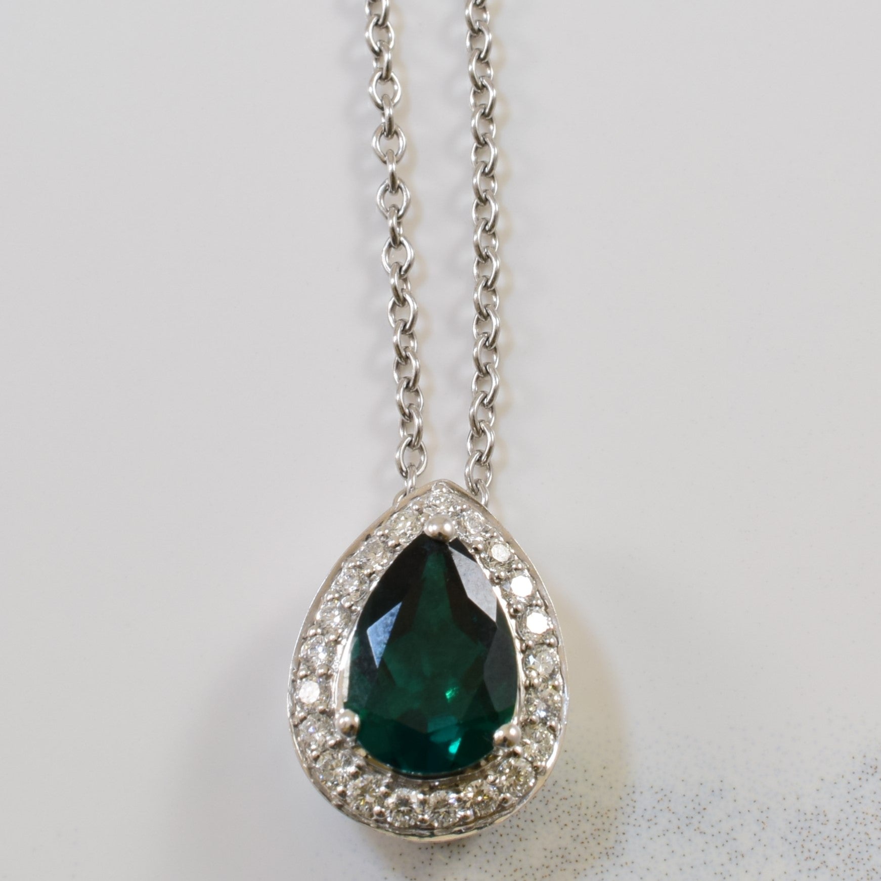 Synthetic Emerald & Diamond Halo Suite | 2.95ctw, 0.65ctw | 17" |