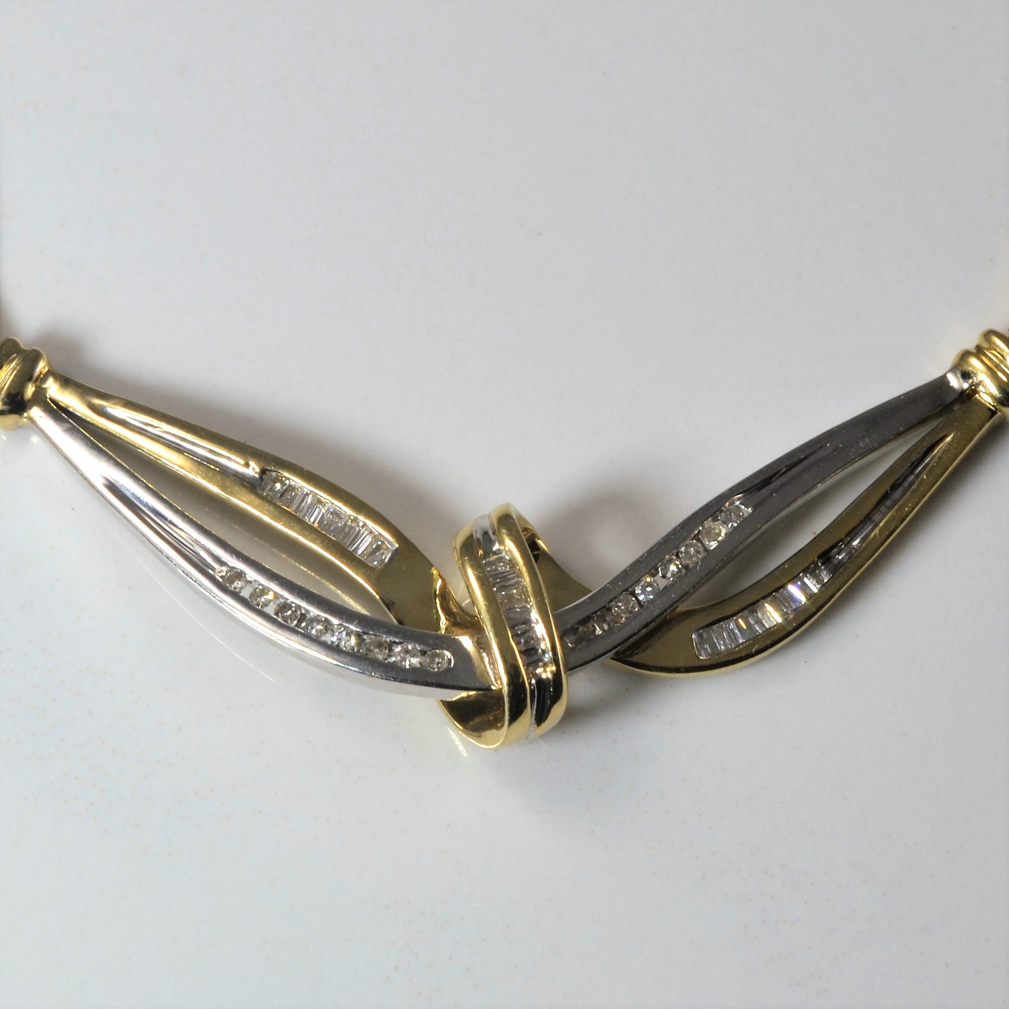 Two Tone Diamond Channel Plate Necklace | 0.11ctw | 17" |