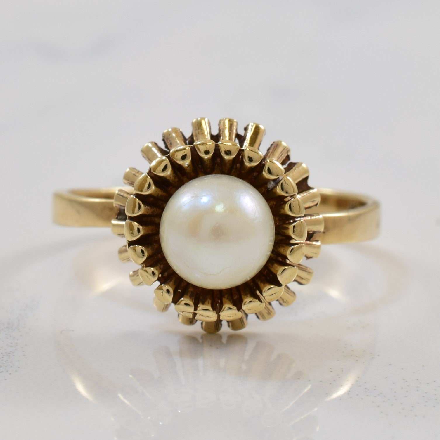 Gold Burst Halo Pearl Cocktail Ring | 1.70ct | SZ 7.25 |