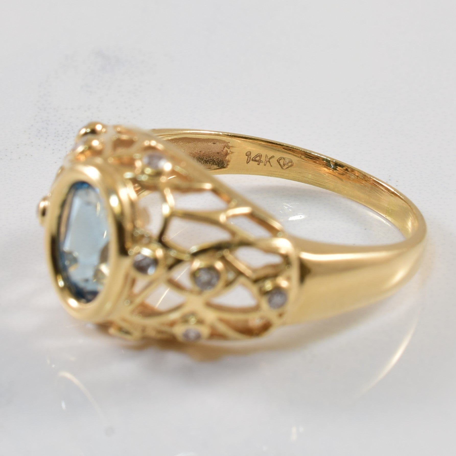 Blue Topaz & Diamond Lattice Ring | 1.50ct, 0.11ctw | SZ 7.75 |