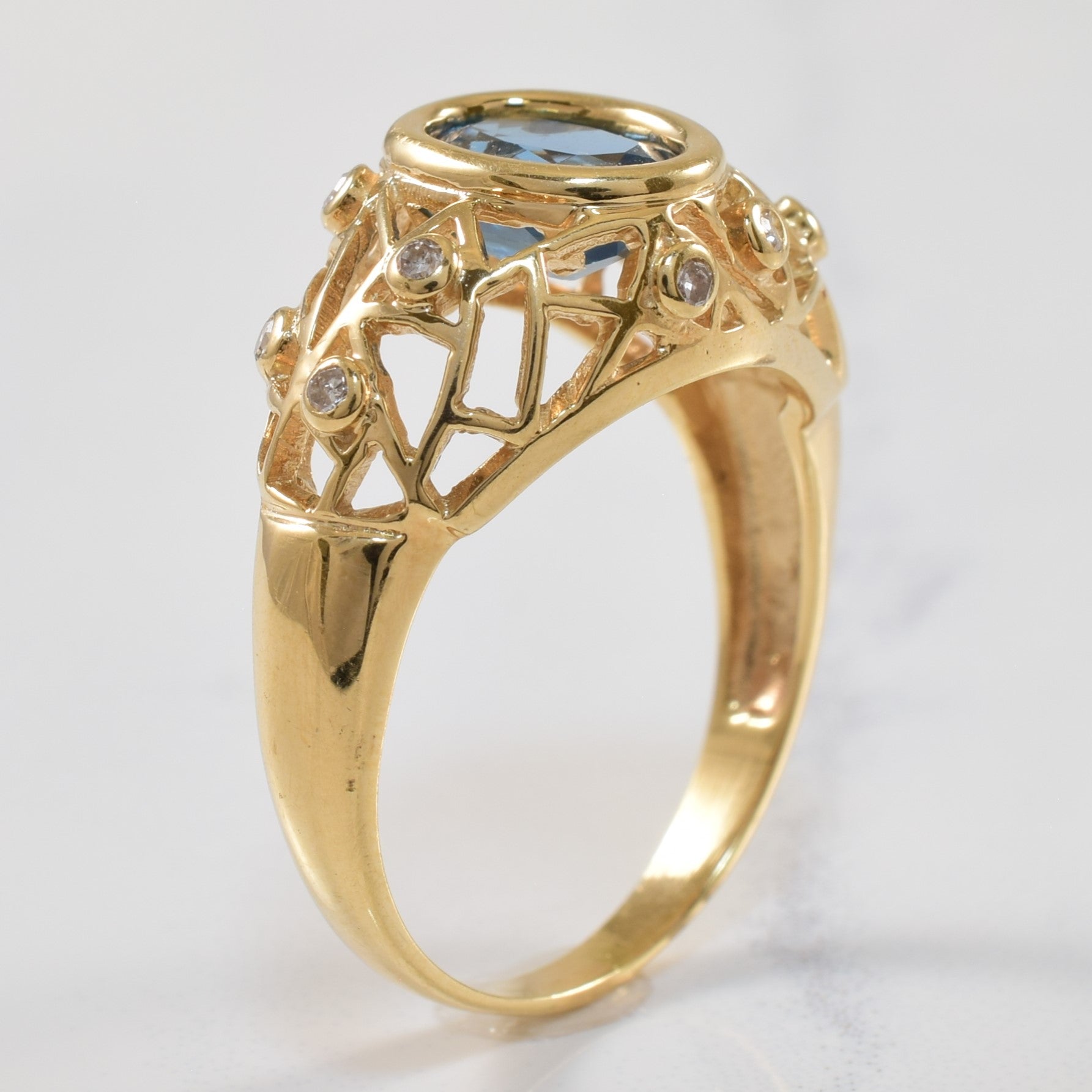 Blue Topaz & Diamond Lattice Ring | 1.50ct, 0.11ctw | SZ 7.75 |