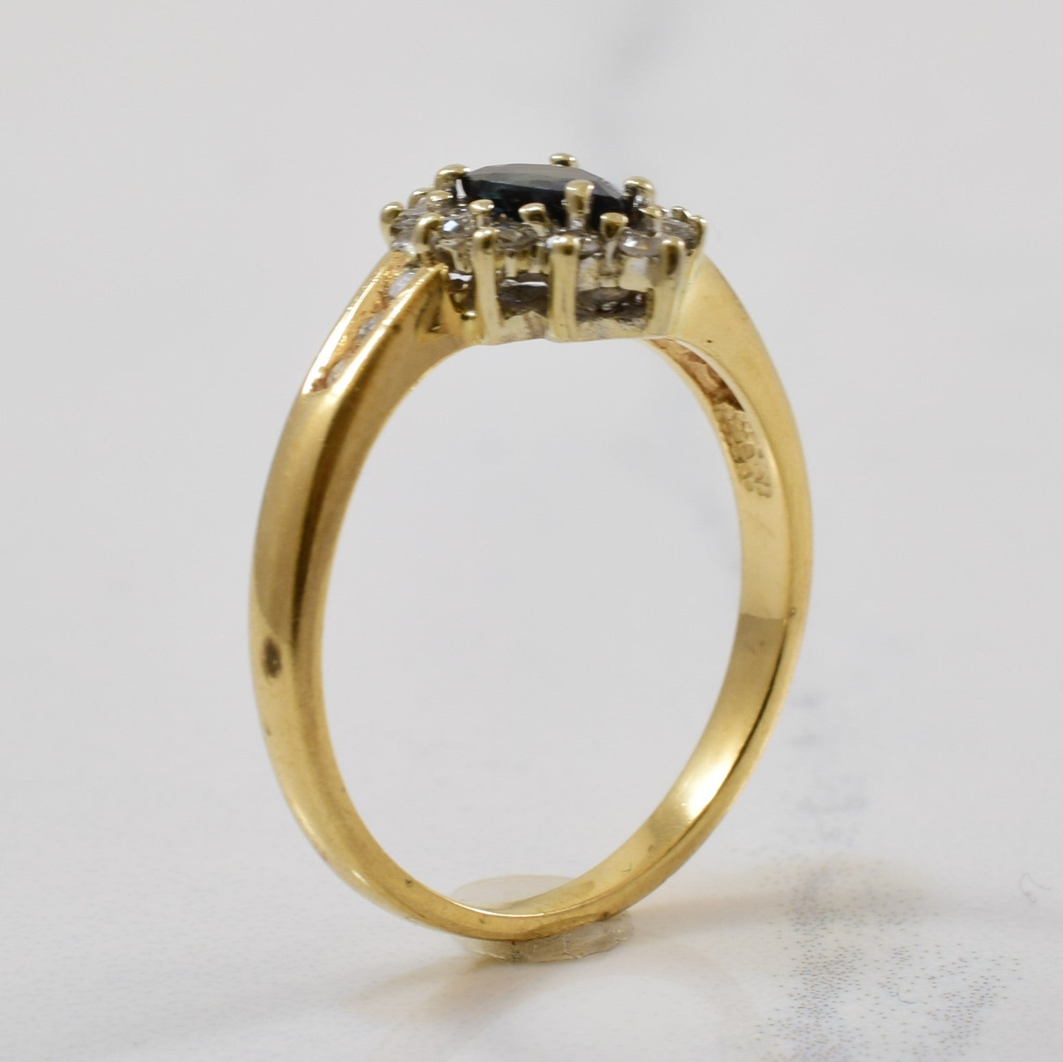 Pear Cut Blue Sapphire & Diamond Bypass Ring | 0.45ct, 0.17ctw | SZ 4.75 |